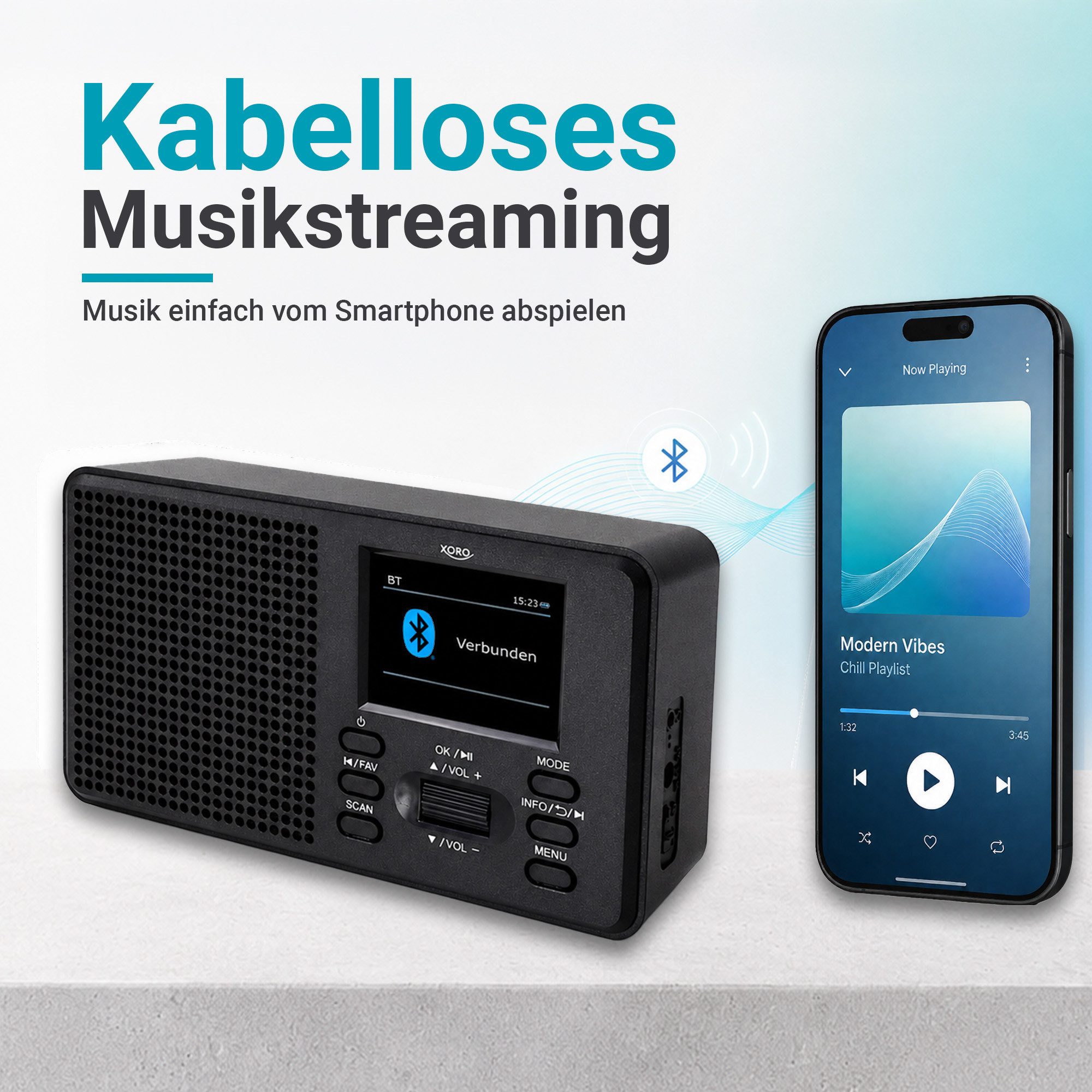 Xoro DAB 142 DAB+/UKW Radioempfang mit 2.4" Farbdisplay Digitalradio (DAB) (RDS, Wecker, Radiotext, Digitalradio (DAB), Einschlaftimer, FM/UKW, 3 W, DAB/DAB+ & FM, 2.4'' Farbdisplay, Bluetooth, Netz- & Batteriebetrieb)