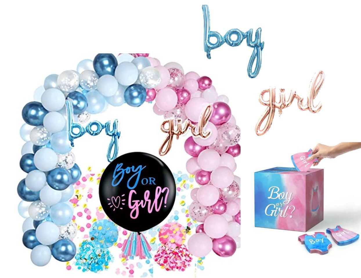 Party Flamingo Aufblasbares Partyzubehör MEGA Bundle Gender Reveal Girlande Party Babybox girl boy rosa blau