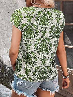 BlauWave Hemdbluse Sommerliches bedrucktes Top mit Fledermausärmeln und V-Ausschnitt (Bequeme Passform, 1-tlg., Für den Alltag unterwegs) Women's Hollow Out Cover Ärmel Shirt