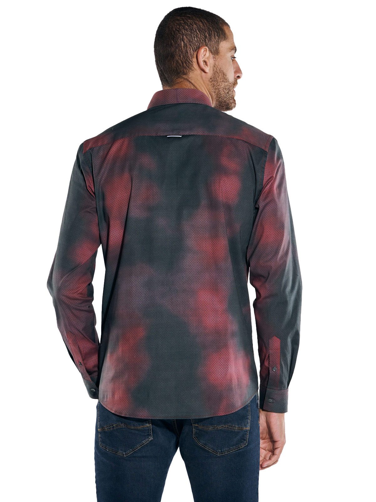 Engbers Langarmhemd engbers Herren Langarm-Hemd gemustert, Dunkelrot günstig online kaufen