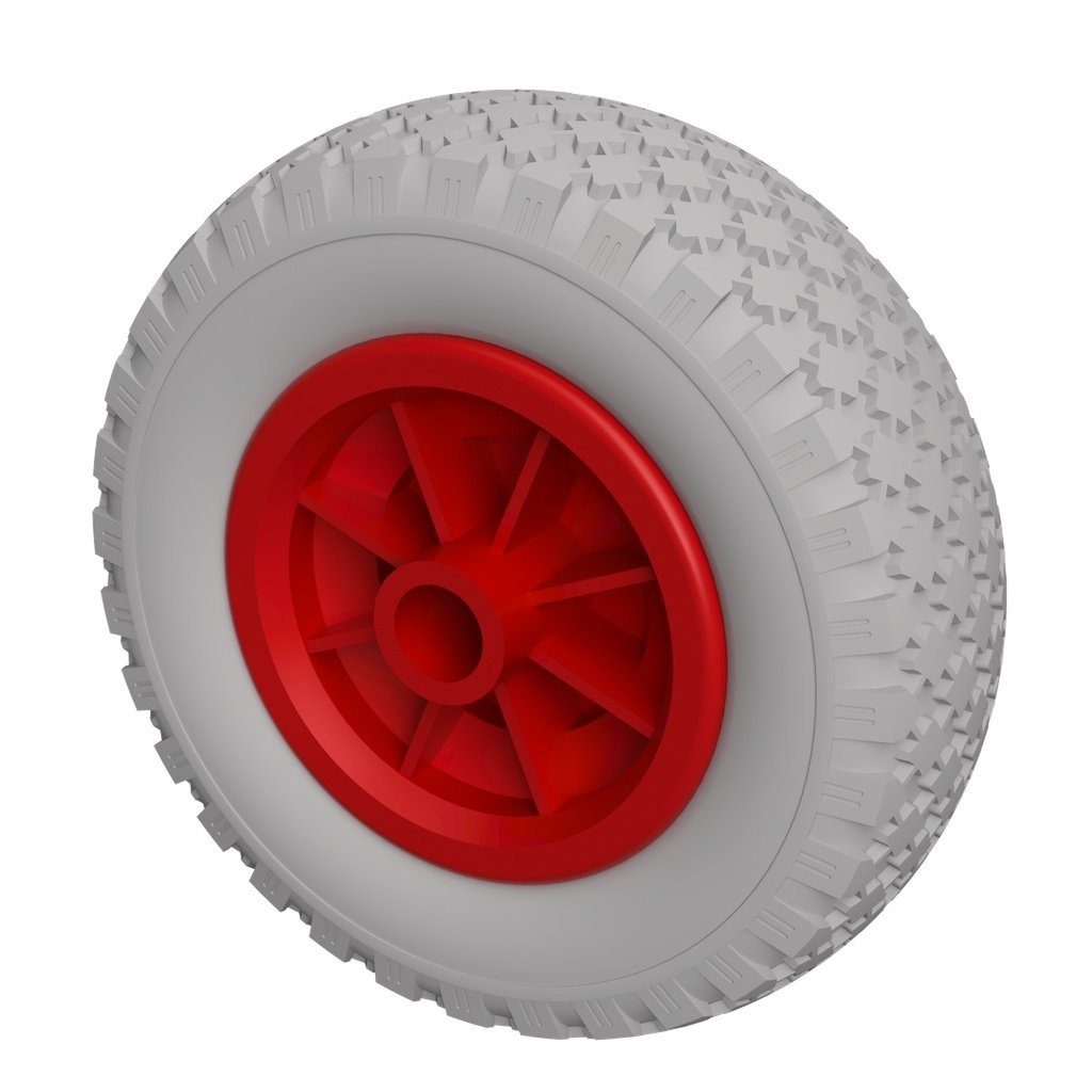 PU-Rad 350 Mm (3.50-8) – Pannensicher, Gleitlager, Traglast 100 Kg, Schwarz/rot Für Schubkarren & Transportwagen