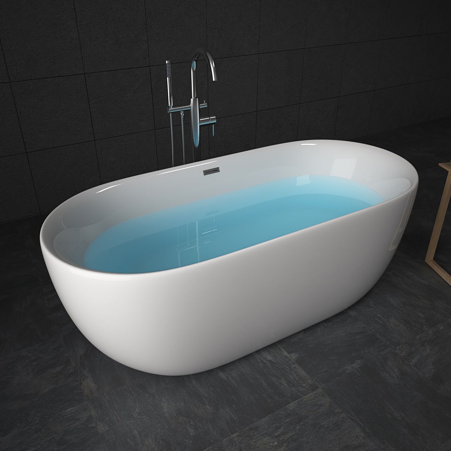 TroniTechnik Badewanne Freistehende Badewanne SIFNOS, 170 x 80 x 58cm (L x B x H), (vormontiert, aus hochwertigem Sanitäracryl, Wärmespeichernd, 1-tlg), glasfaserversärktes Acryl, Überlauf-Ablauf, Push-to-open Abfluss