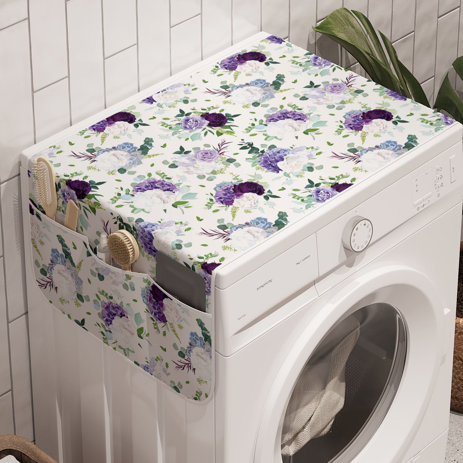 Abakuhaus Badorganizer Anti-Rutsch-Stoffabdeckung für Waschmaschine und Trockner, Blumen Hydrangea Rose Iris-Blumen