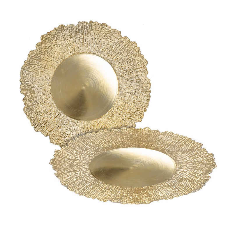 Spetebo Dekoteller Kunststoff Teller gold 2er Set - 33 cm (Set, 2 St., 2-teilig), Deko Kerzenteller Geschenk Tablett rund