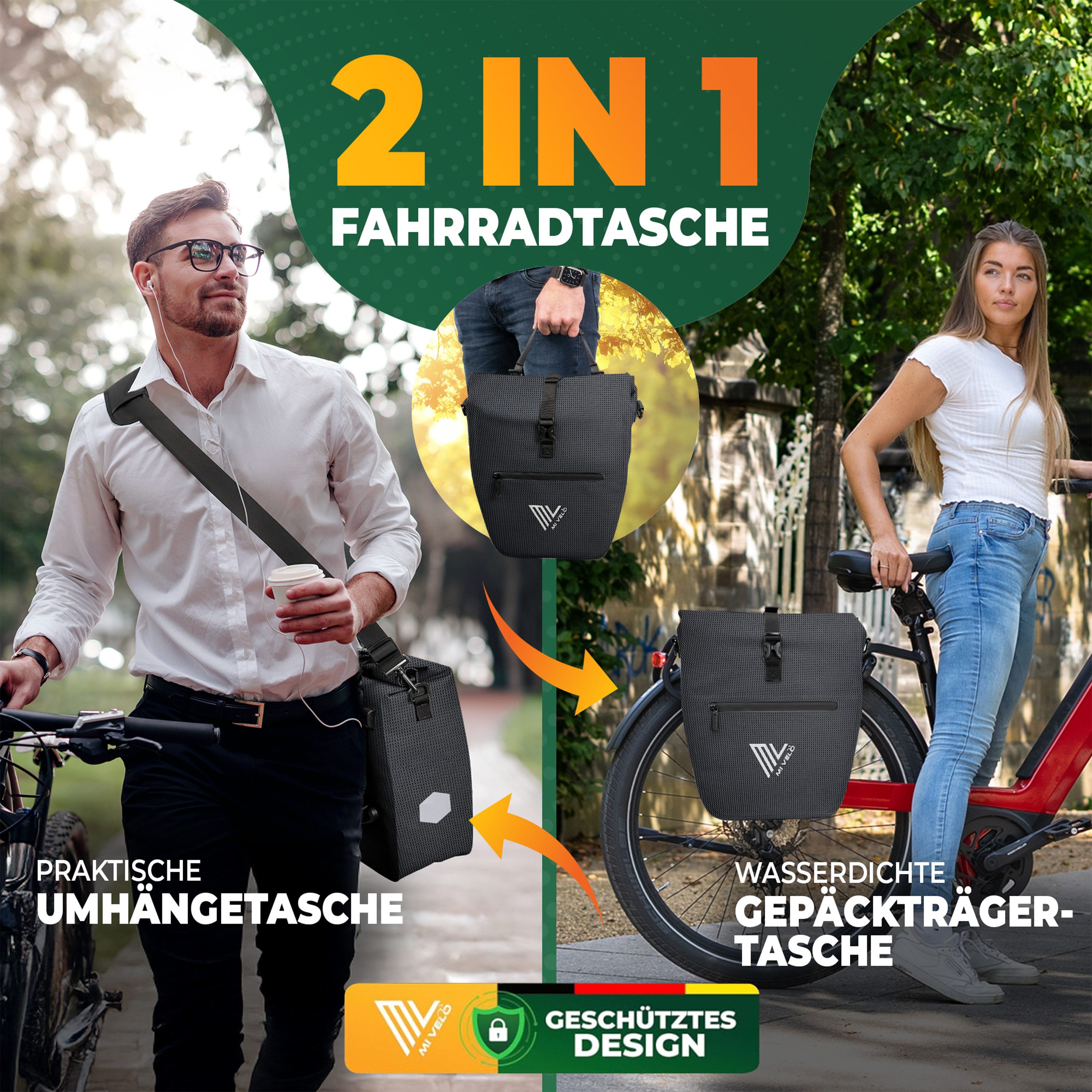 MIVELO Fahrradtasche Gepäckträgertasche wasserdicht inkl. Gurt für Umhängetasche
