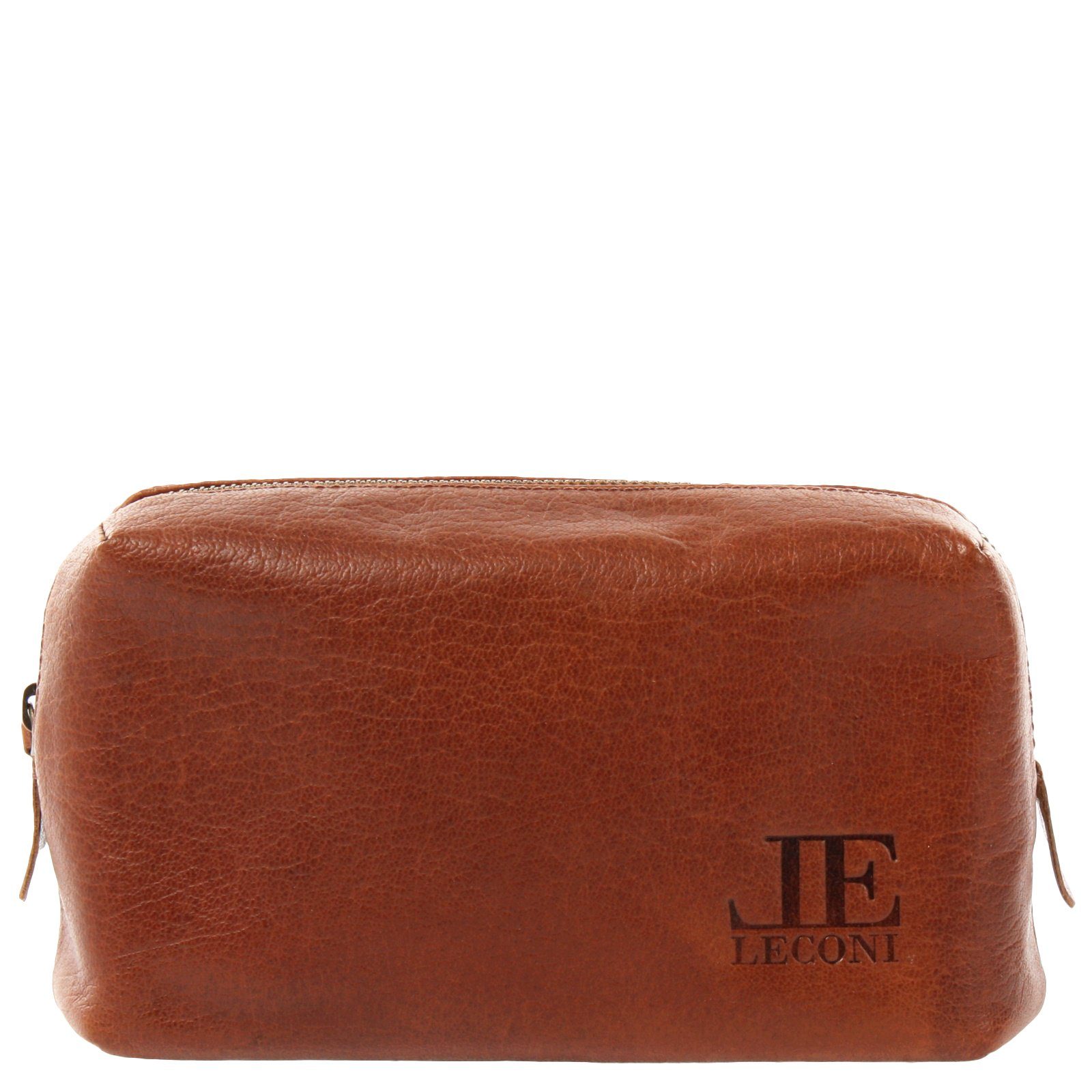 LECONI Kosmetiktasche Utensilientasche Schminktasche Stiftemappe Damen Herren Leder LE9018, gewachstes Büffelleder - Reißverschluss - 21 × 10 × 8 cm