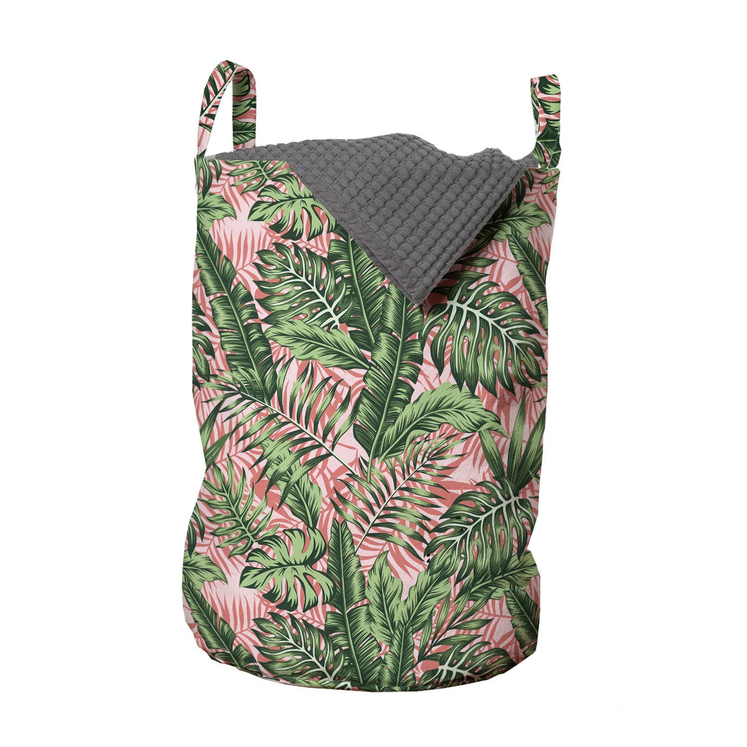Abakuhaus Wäschesäckchen Wäschekorb mit Griffen Kordelzugverschluss für Waschsalons, Tropisch Exotische Palm Blätter Konzept