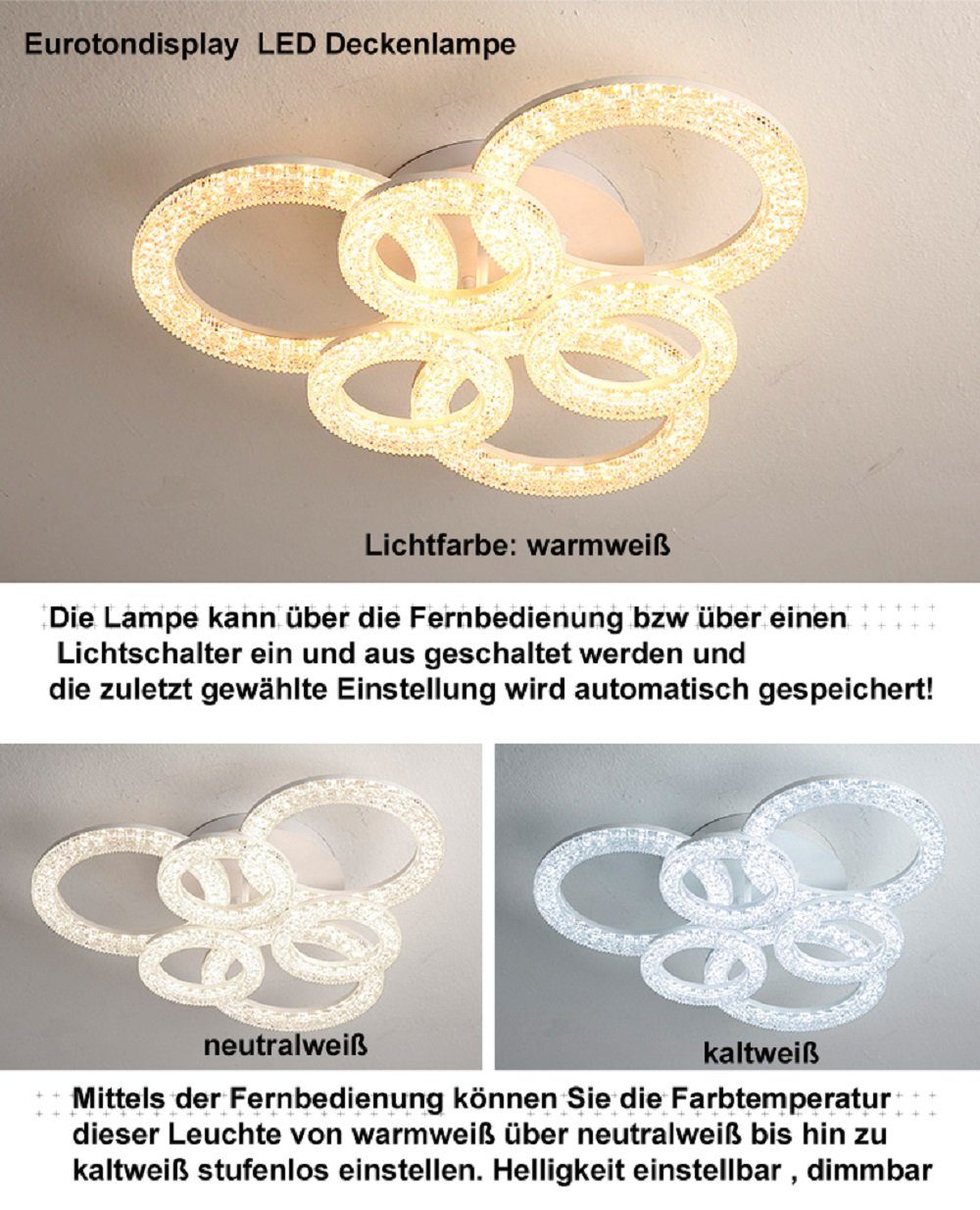 Euroton LED Deckenleuchte LED Deckenlampe Fernbedienung Lichtfarbe/Helligke günstig online kaufen