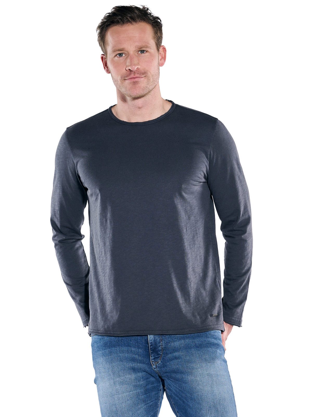 Engbers Langarmshirt Herren Rundhals Shirt, Saphirblau