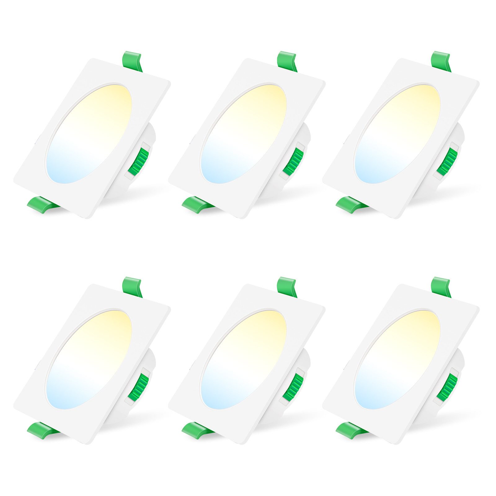 ALUSSO LED Einbaustrahler 6er-Set, 7W Decken Leuchte, 68mm Flach Прожекторы Dimmbar Spot, Helligkeit von 10 % bis 100 %, Quadrat, Weiß