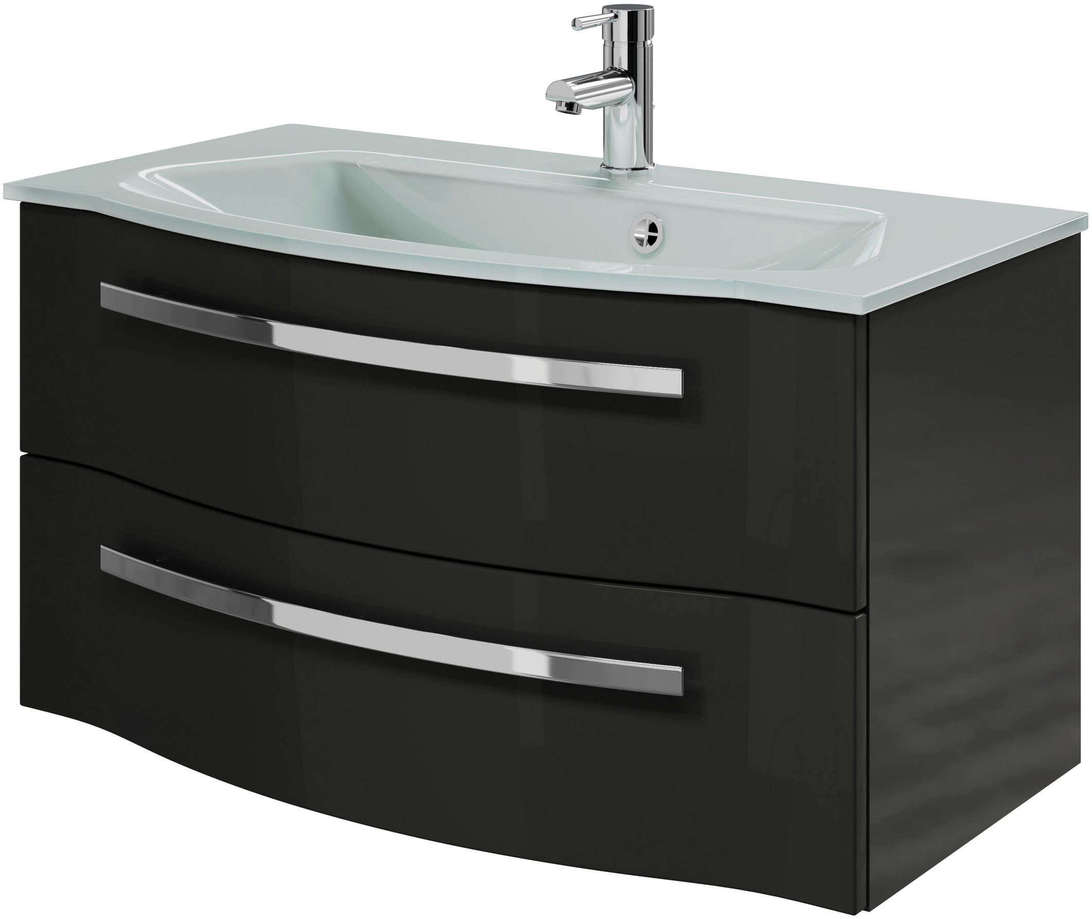 Saphir Waschtisch Serie 4005 Glas-Waschtisch mit Unterschrank, 92 cm breit, Waschplatz mit 2 Schubladen, Badmöbel-Set mit Waschtisch