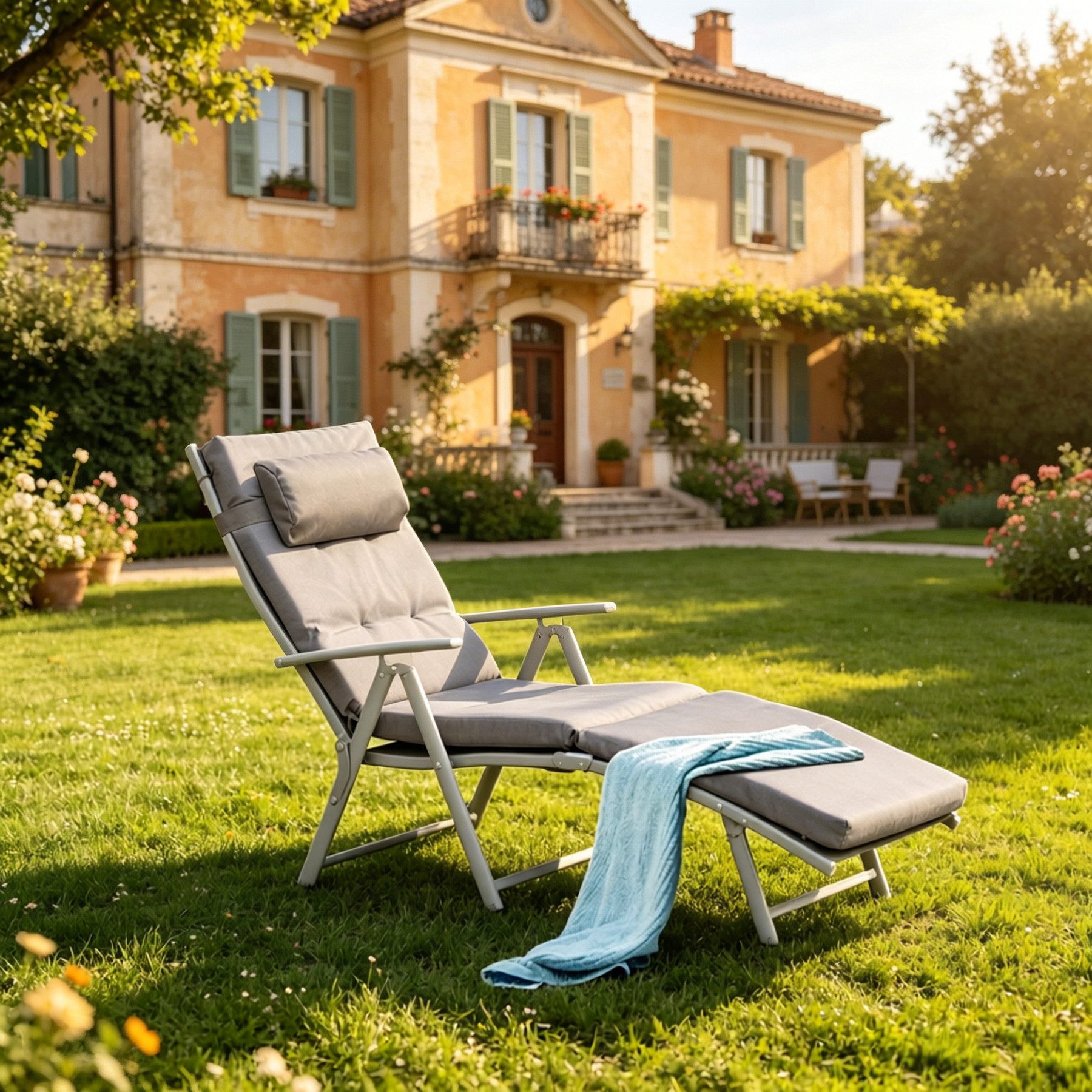 Odikalo Relaxsessel Gartenstühle Sonnenliege Chaiselongue Gartenliege mit Schlaffunktion (Bequeme Liege mit Polster-Matratze und Armlehnen Verstellbare Rückenlehne mit 7 Positionen Kompakt klappbar für einfachen Transport und Lagerung)