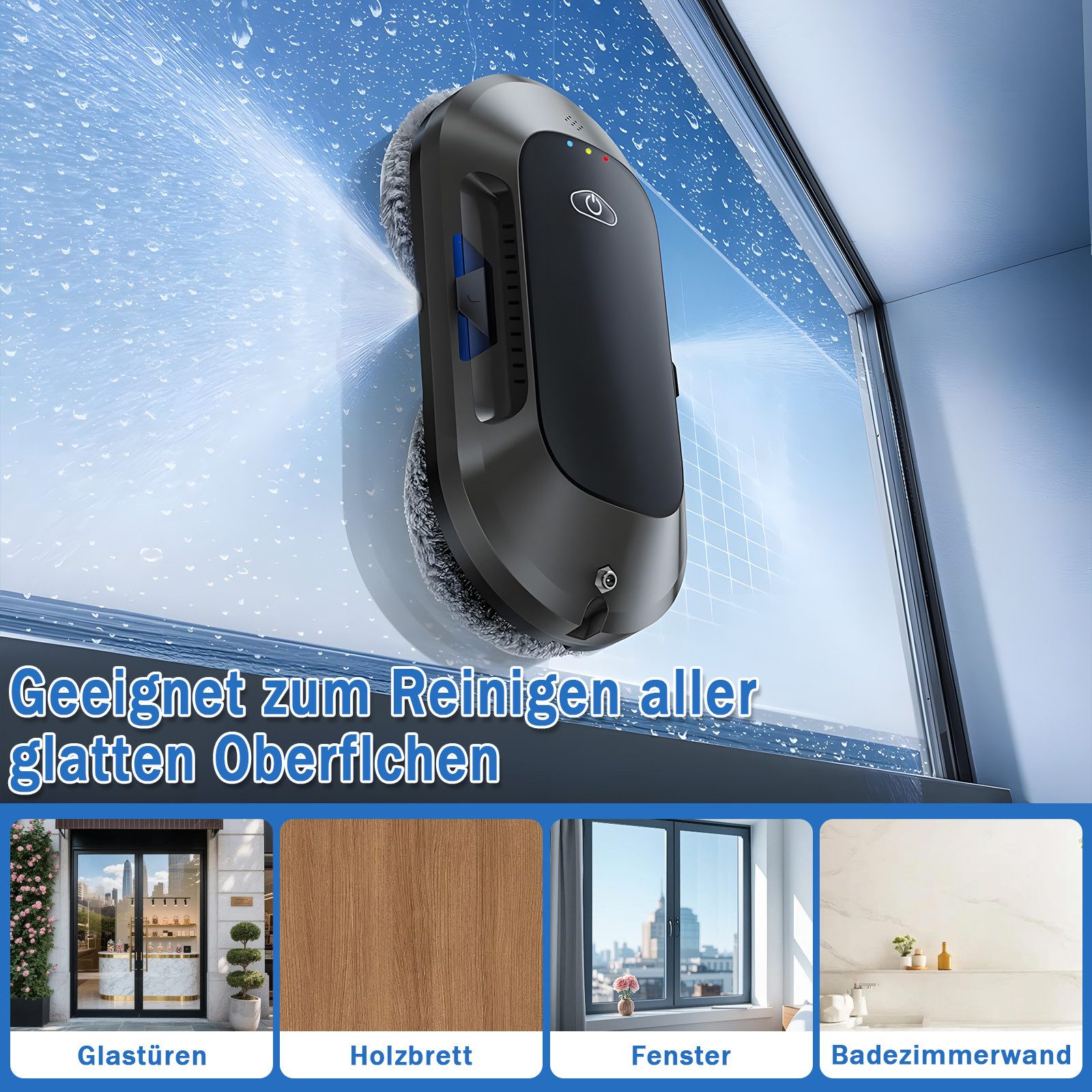 AKKEE Fensterputzroboter mit automatischer 2-Wege-Sprühfunktion, 6000 Pa starker Saugkraft, Fenstersauger mit 60mL-Wassertank, Fernbedienung