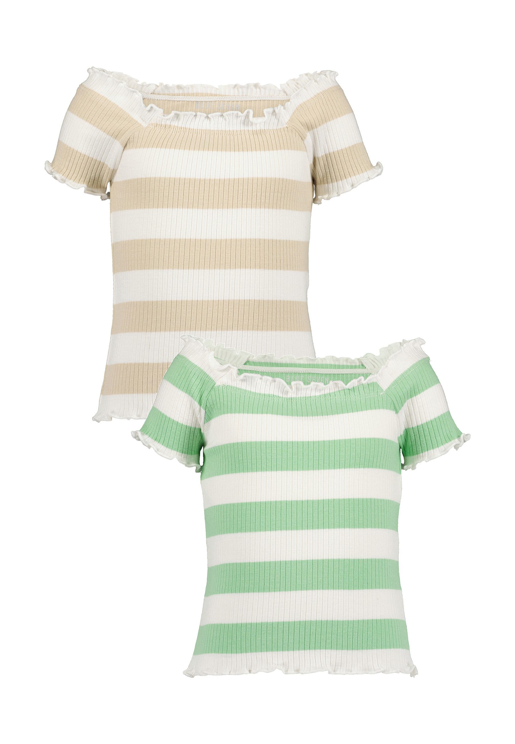 Blue Seven Carmenshirt (Packung, 2-tlg) mit gewellten Kanten und romantischem Carmen-Ausschnitt