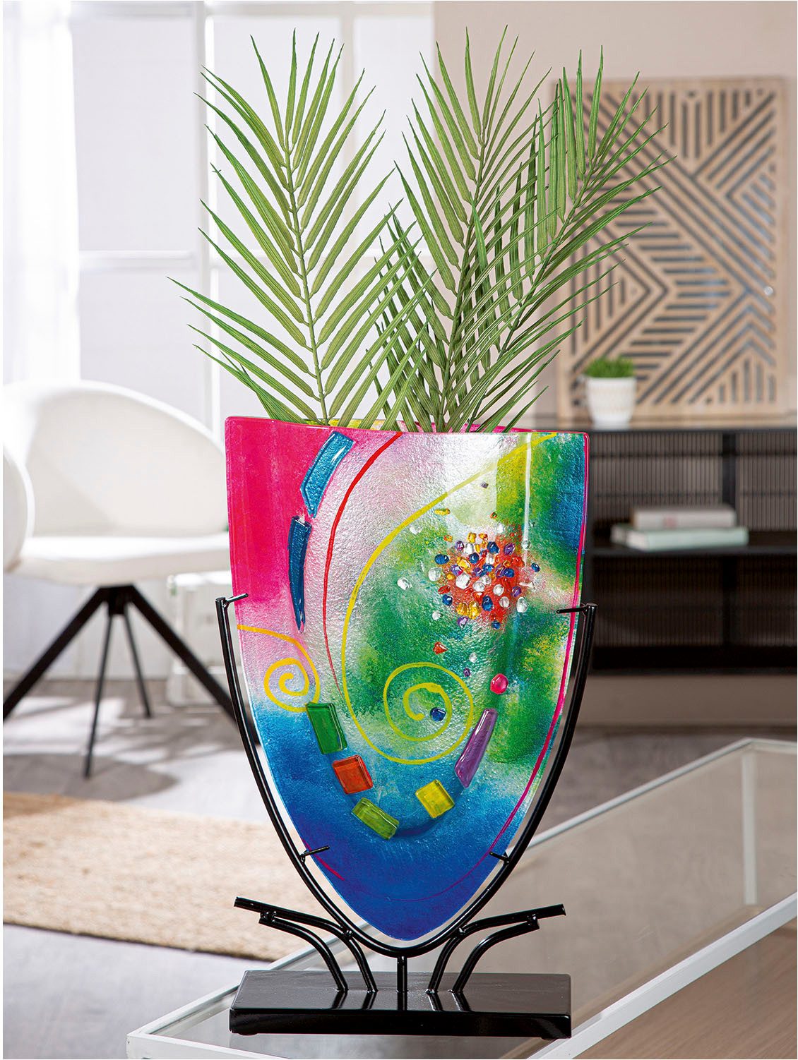Casablanca by Gilde Tischvase Vase oval Cool blau; pink H. 49 cm (1 St)