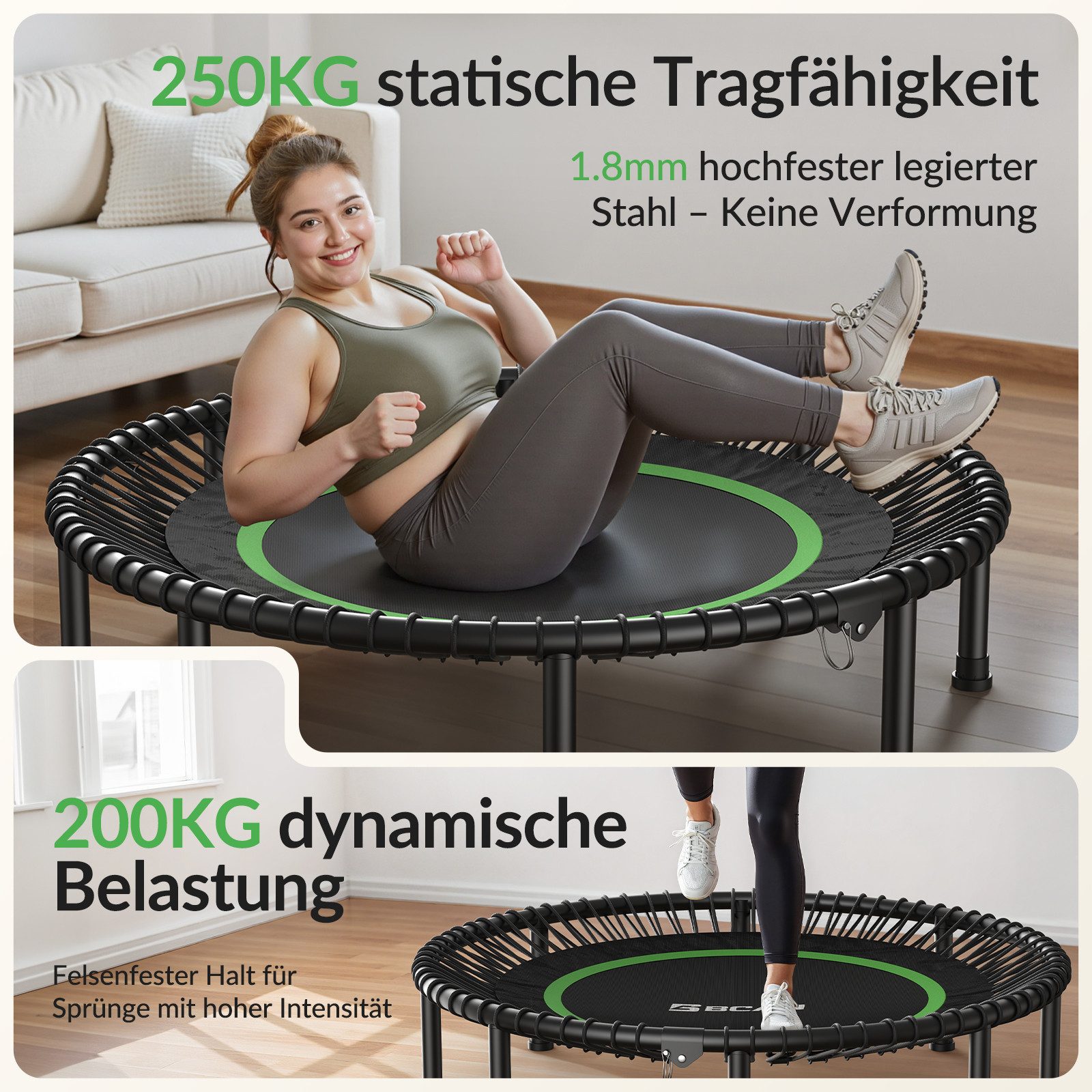 BCAN Fitnesstrampolin Mini-Trampolin, klappbar, leise, Gummiseile, Ø 122 cm, (1 tlg), ohne Griff, schwarz