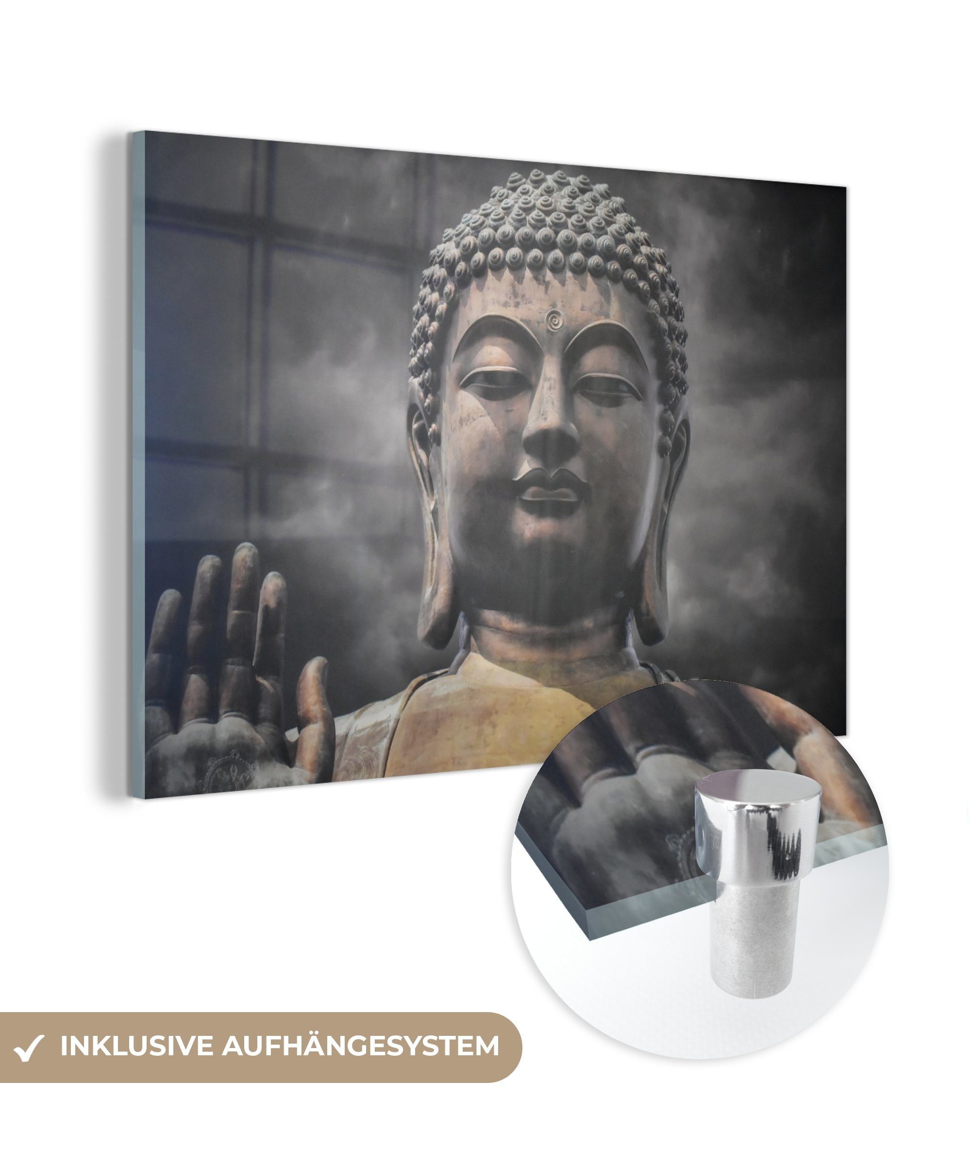MuchoWow Acrylglasbild Buddha - Gesicht - Rauch, (1 St), Acrylglasbilder Wohnzimmer & Schlafzimmer