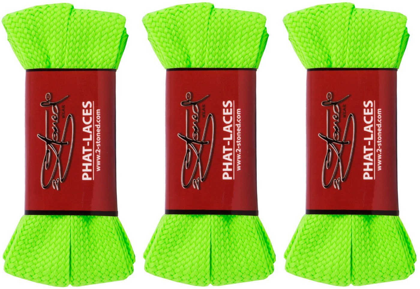 2Stoned Schnürsenkel Bundle Phat Laces 120 cm lang und 3 cm breit, 3 Paar, extrabreit für Sneaker und Turnschuhe Neongrün
