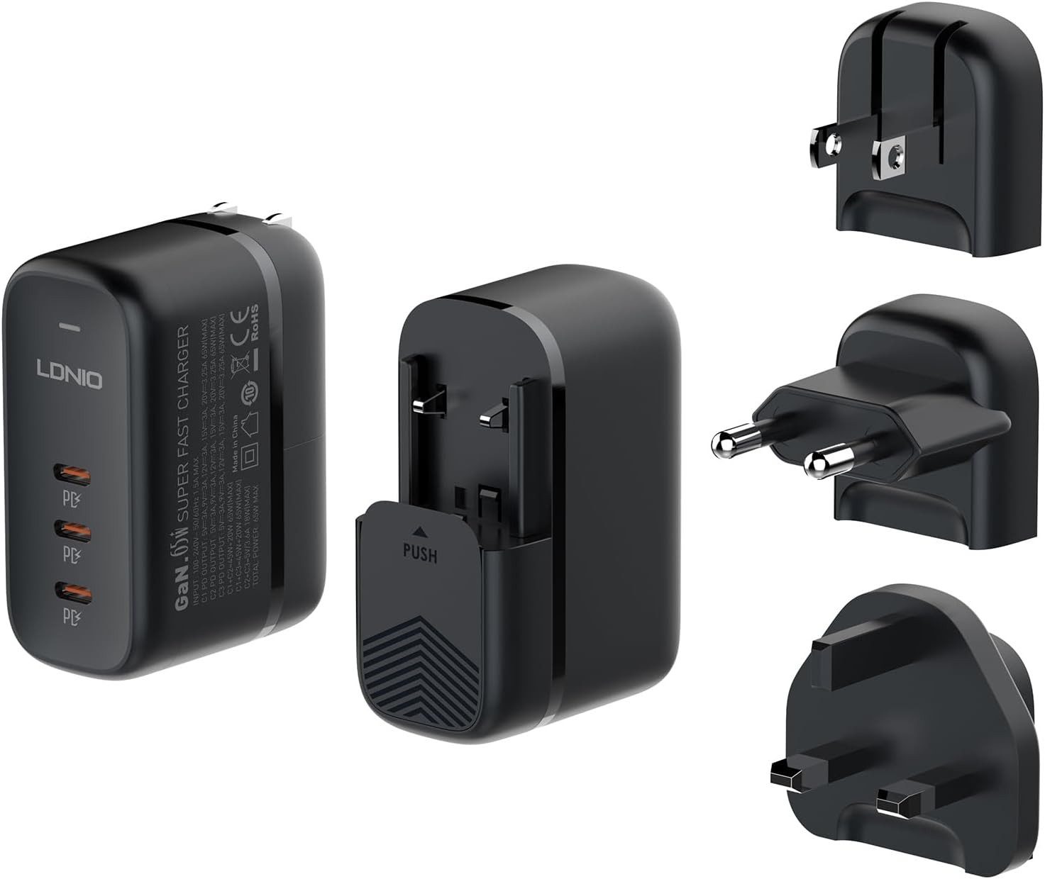 65W Schnellladegerät USB-C, Schnelllade-Adapter 3 Ports Schnelllade-Gerät