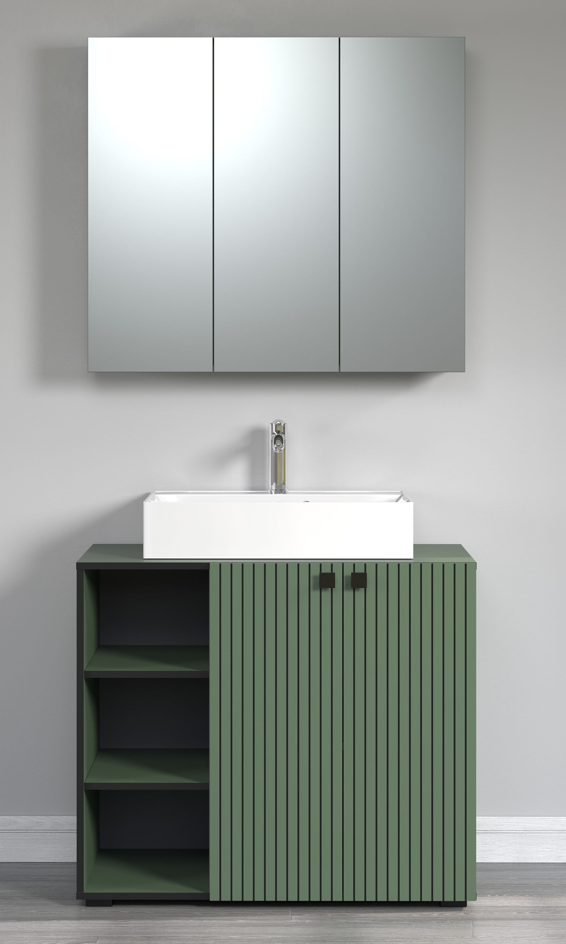 trendteam Badmöbel-Set, (2-St., Waschbeckenunterschrank Spiegelschrank), Waschbeckenunterschrank Spiegelschrank 90x186x53cm