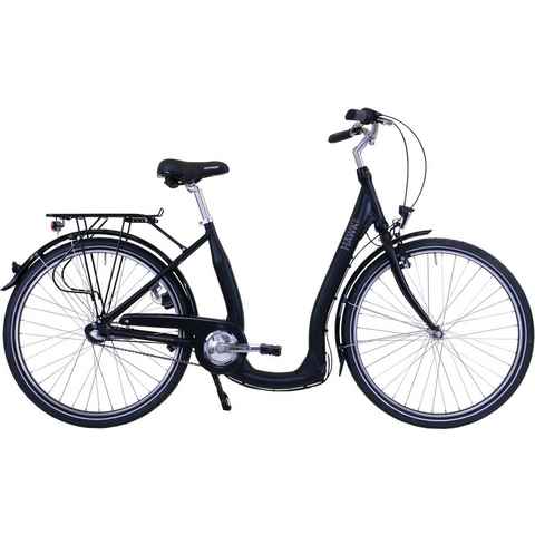 HAWK Bikes Cityrad HAWK City Comfort Premium Black, 3 Gang Shimano Nexus Schaltwerk, für Damen und Herren