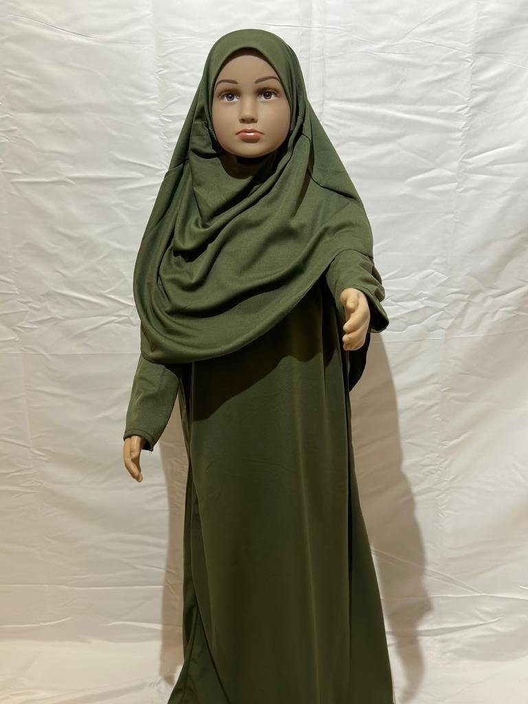 Aymasal Maxikleid Gebetskleid Kinder Mädchen 2 tlg. aneinander genäht Kleid Islam Khaki