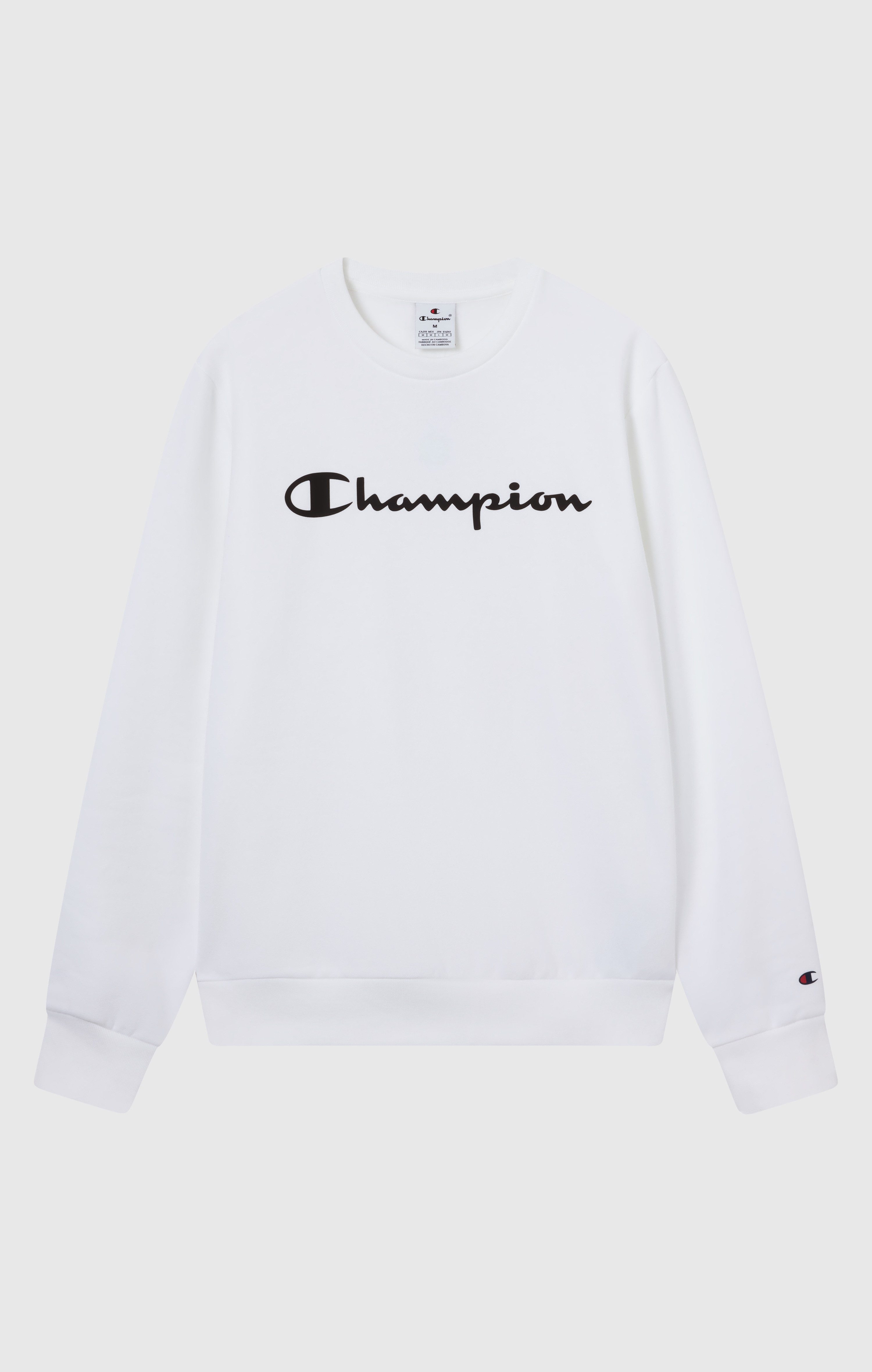 Champion Kapuzensweatshirt BASICS Fleece Crewneck Sweatshirt Large Logo mit Baumwolle und Polyester, Langarm-Ausführung, gerader Abschluss