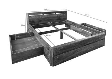 Massivmoebel24 Massivholzbett mit Schublade Sheesham 200x200 smoked cherry TORONTO #159