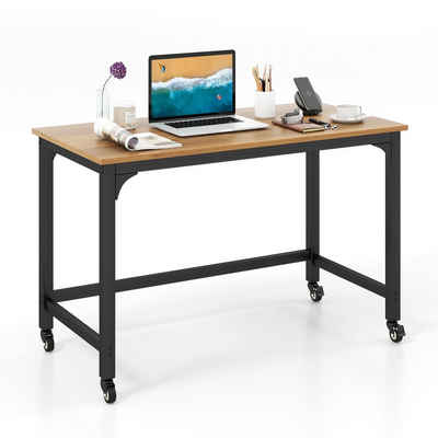 COSTWAY Schreibtisch, mit verdickter 120cm Tischplatte & Rollen, bis 95kg