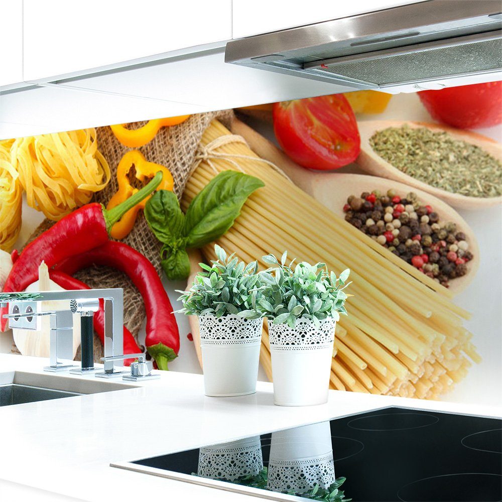 Love selbstklebend mm Küchenrückwand DRUCK-EXPERT Hart-PVC Pasta Premium 0,4 Küchenrückwand