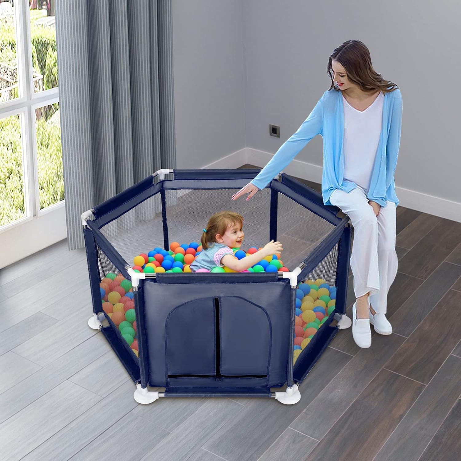 Youyijia Zaunpfosten Laufstall faltbar Playpen 128×110×65 cm Sechseckiger L günstig online kaufen