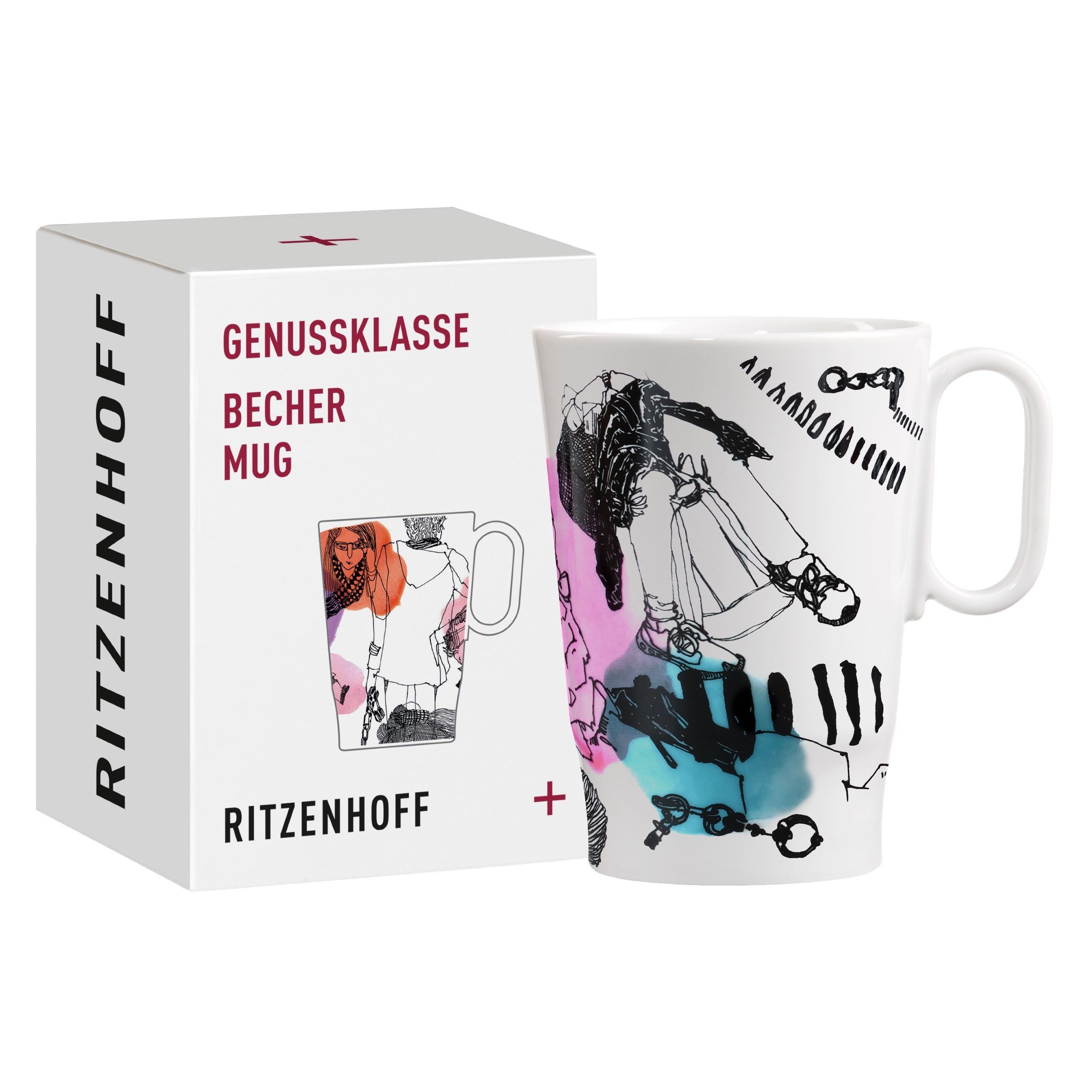 Ritzenhoff Tasse Genussklasse, Porzellan, Spülmaschinengeeignet, Weiß, Skizzen, H: 11cm