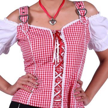 thetru Trachten-Kostüm Trachtenbluse für Damen Rot Weiß kariert