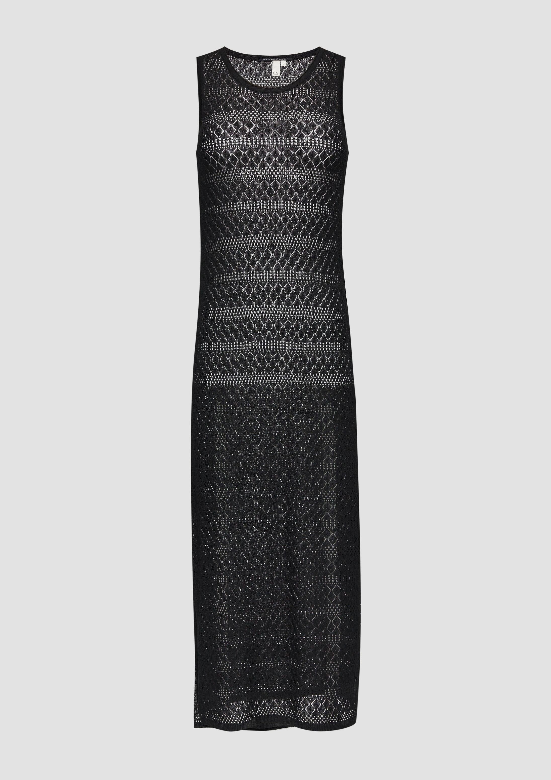 QS Midikleid Kleid Transparentes Feinstrick-Kleid mit Ajourmuster