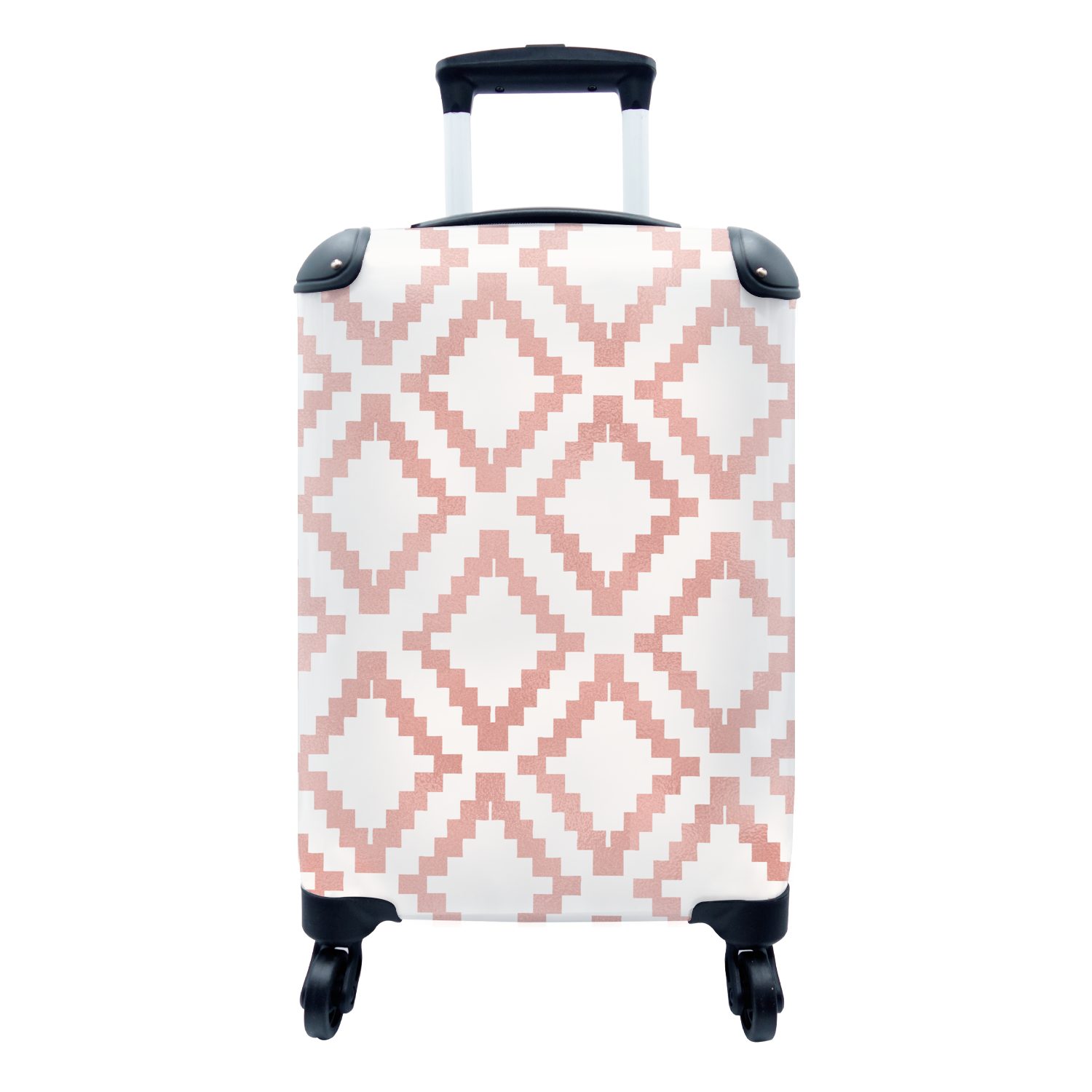 MuchoWow Handgepäckkoffer Muster - Luxus - Rosa - Weiß, 4 Rollen, Reisetasche mit rollen, Handgepäck für Ferien, Trolley, Reisekoffer