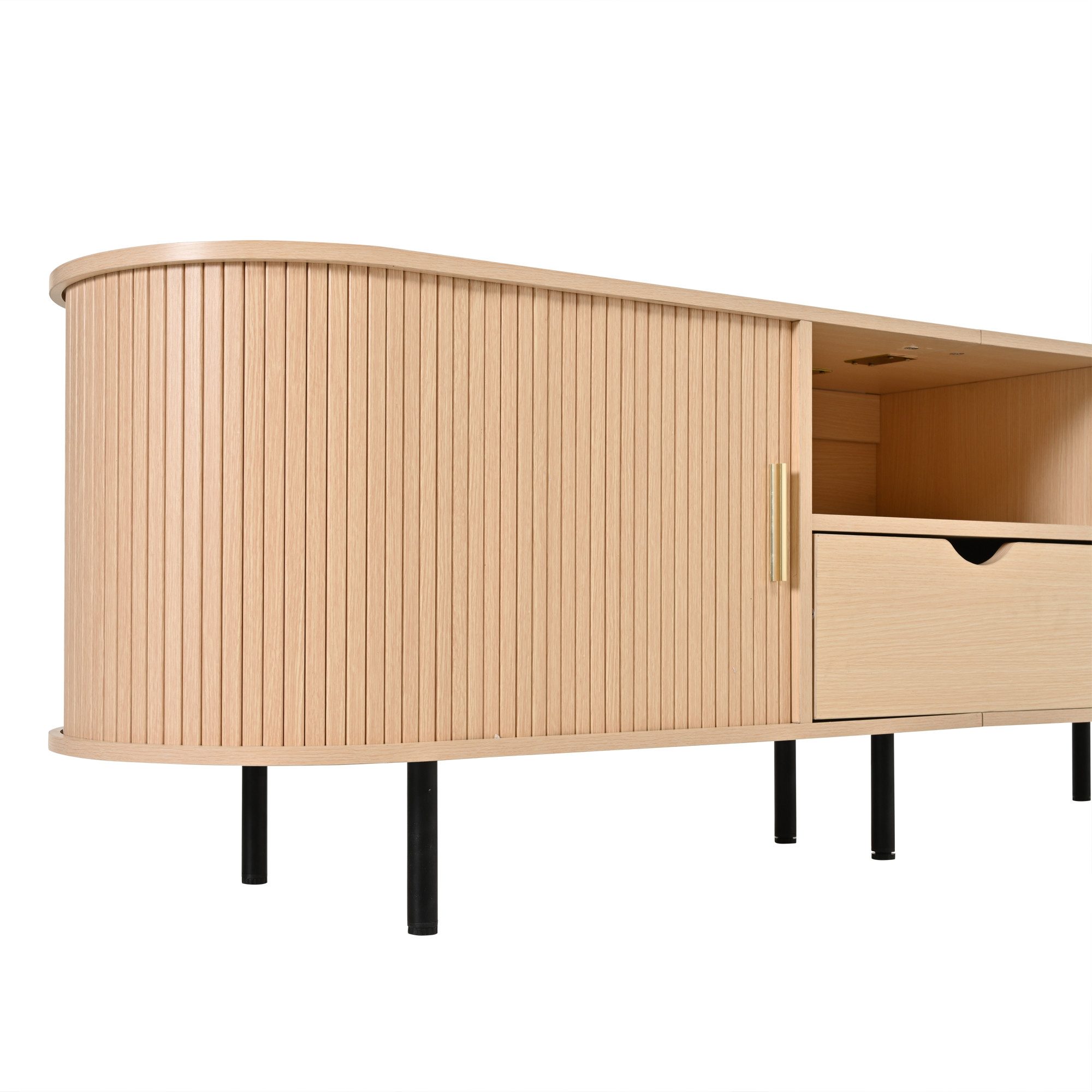 Merax Lowboard in Holzoptik, Fernsehtisch 175×40×55cm (1 St), TV-Schrank mit Rollo-Tür, Schublade & offenen Fächern