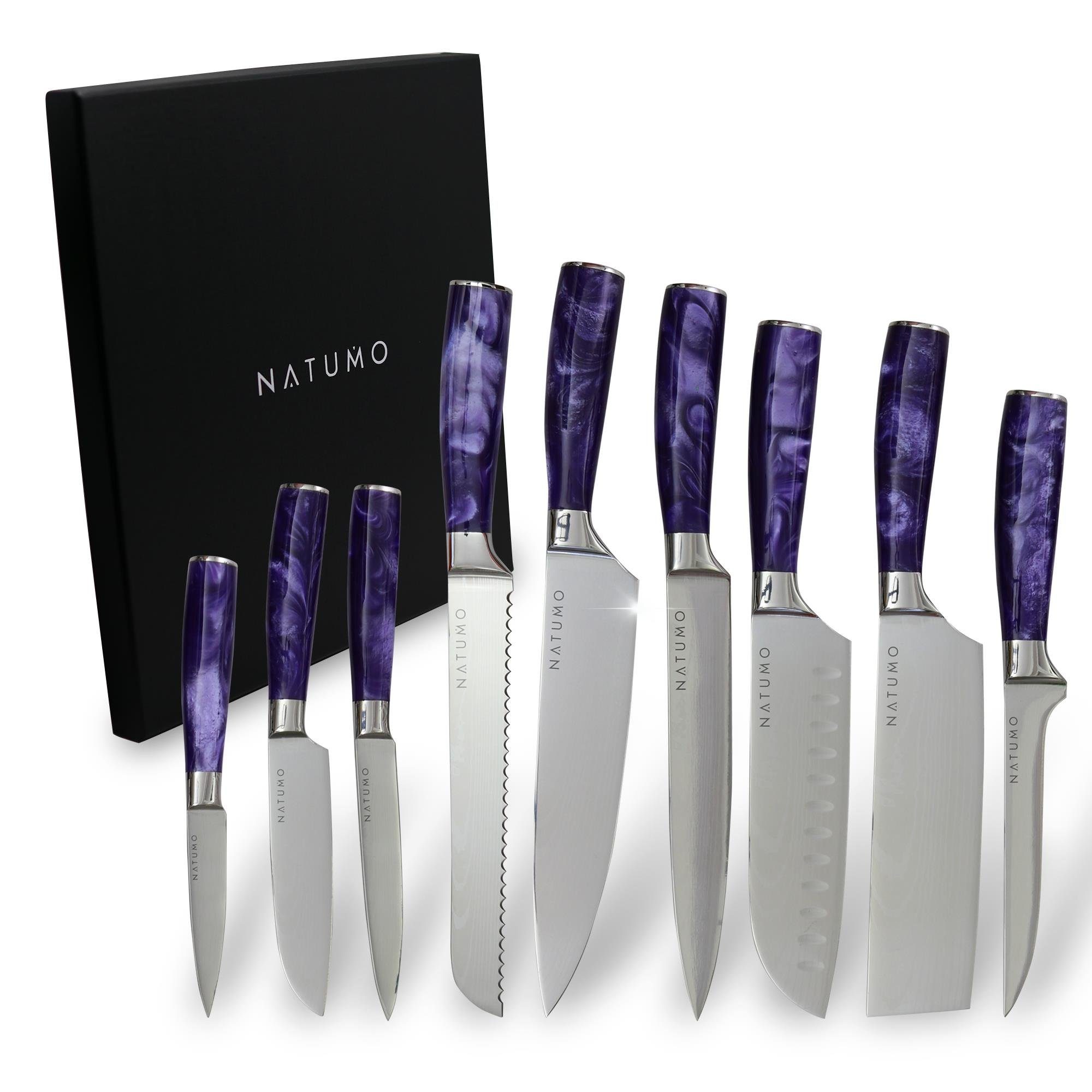 natumo Allzweckmesser NATUMO Küchenmesser Set 9-teilig. HRC 56+ scharfes Messerset Profi in Lila