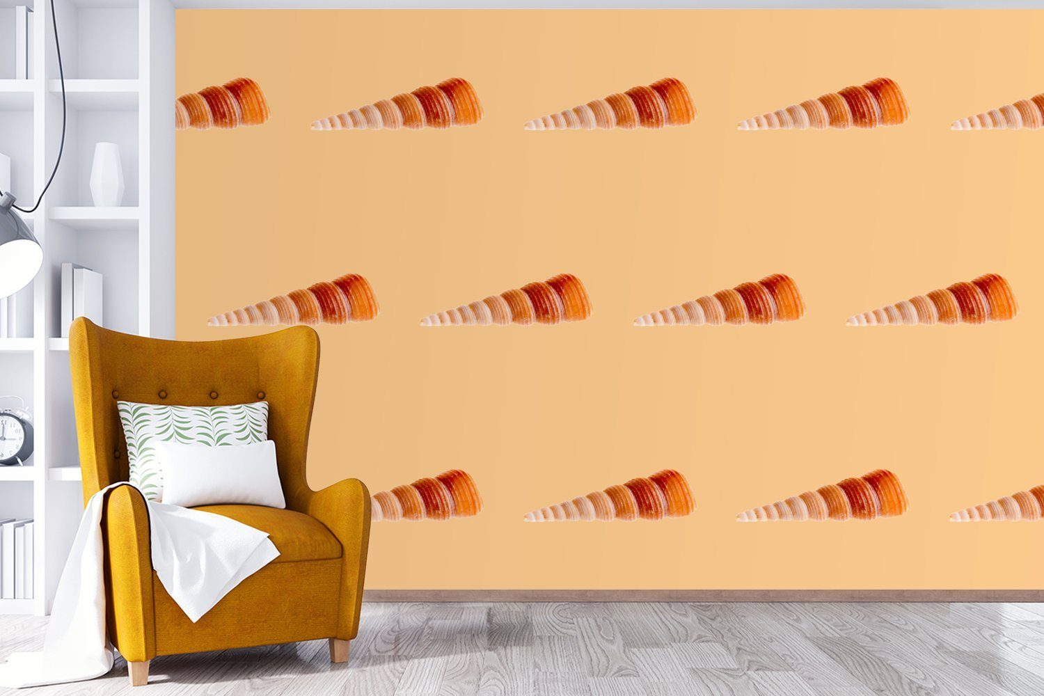 MuchoWow Wallpaper St), Vinyl Muscheln Schlafzimmer, - Muster Orange, Kinderzimmer, Matt, für bedruckt, Fototapete (6 Tapete Wohnzimmer, -