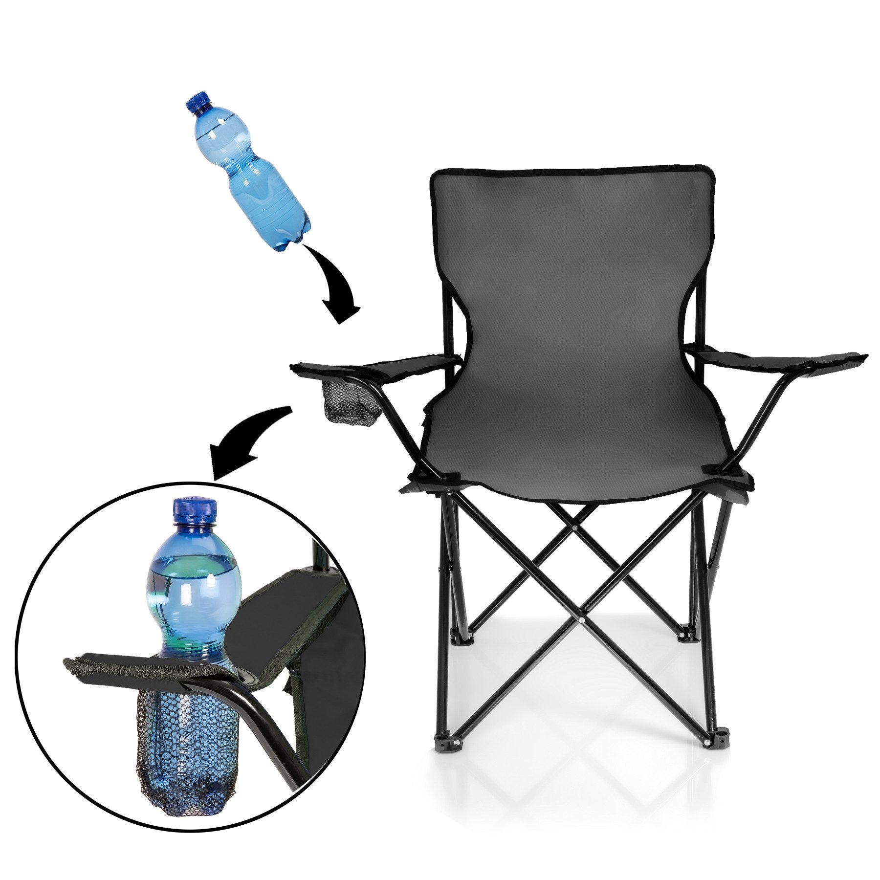 BigDean Campingstuhl Faltstuhl DUNKELGRAU Campingstuhl (Packung, 1 St), Klappbar, Belastbar 120kg, Leichtgewichtig, Breite Standfüße – Bild 4 von 5