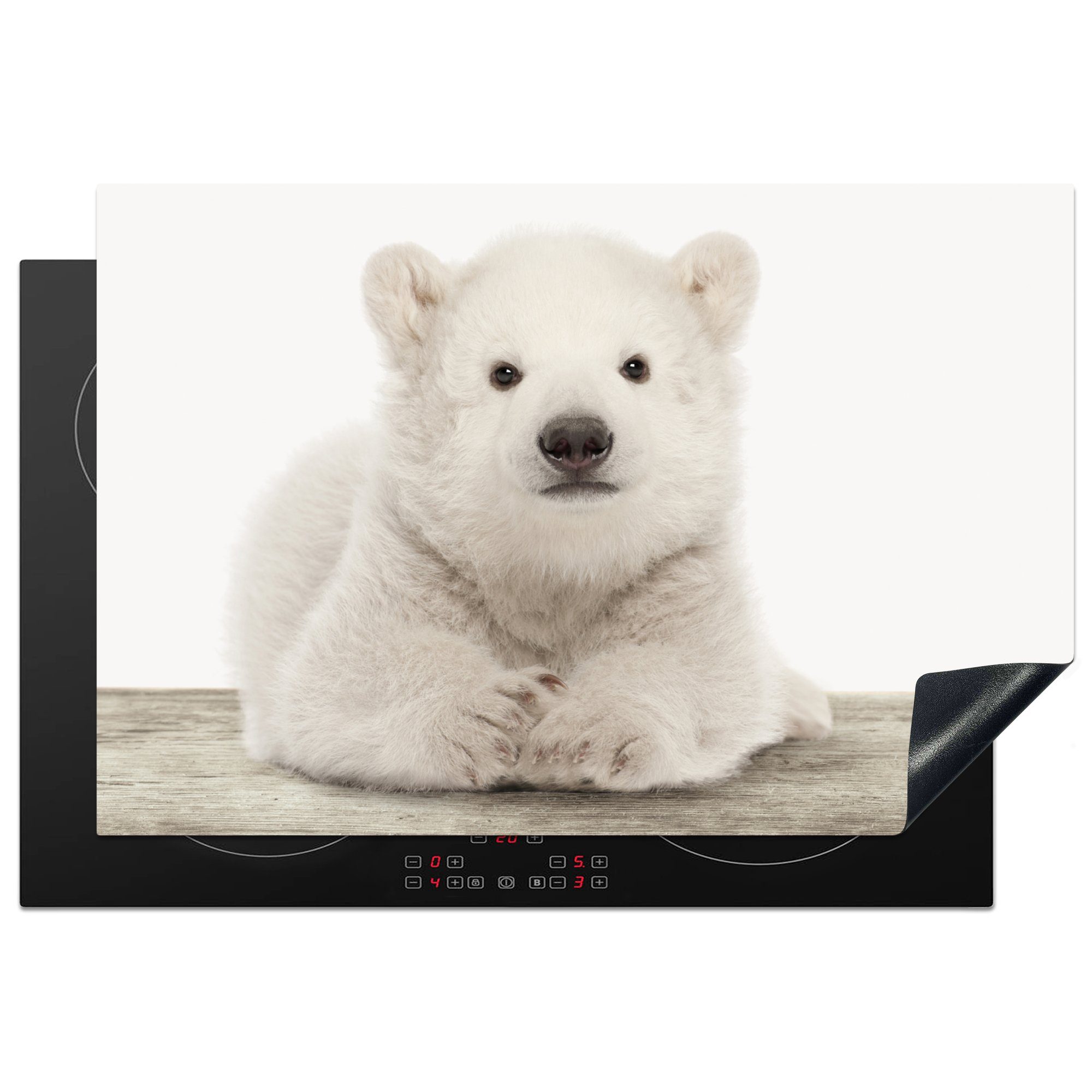 Vinyl, Mädchen, 77x51 MuchoWow - cm, Herdblende-/Abdeckplatte - Eisbär Weiß - für küche Arbeitsplatte Kinder - tlg), - (1 Tiere Jungen Ceranfeldabdeckung,