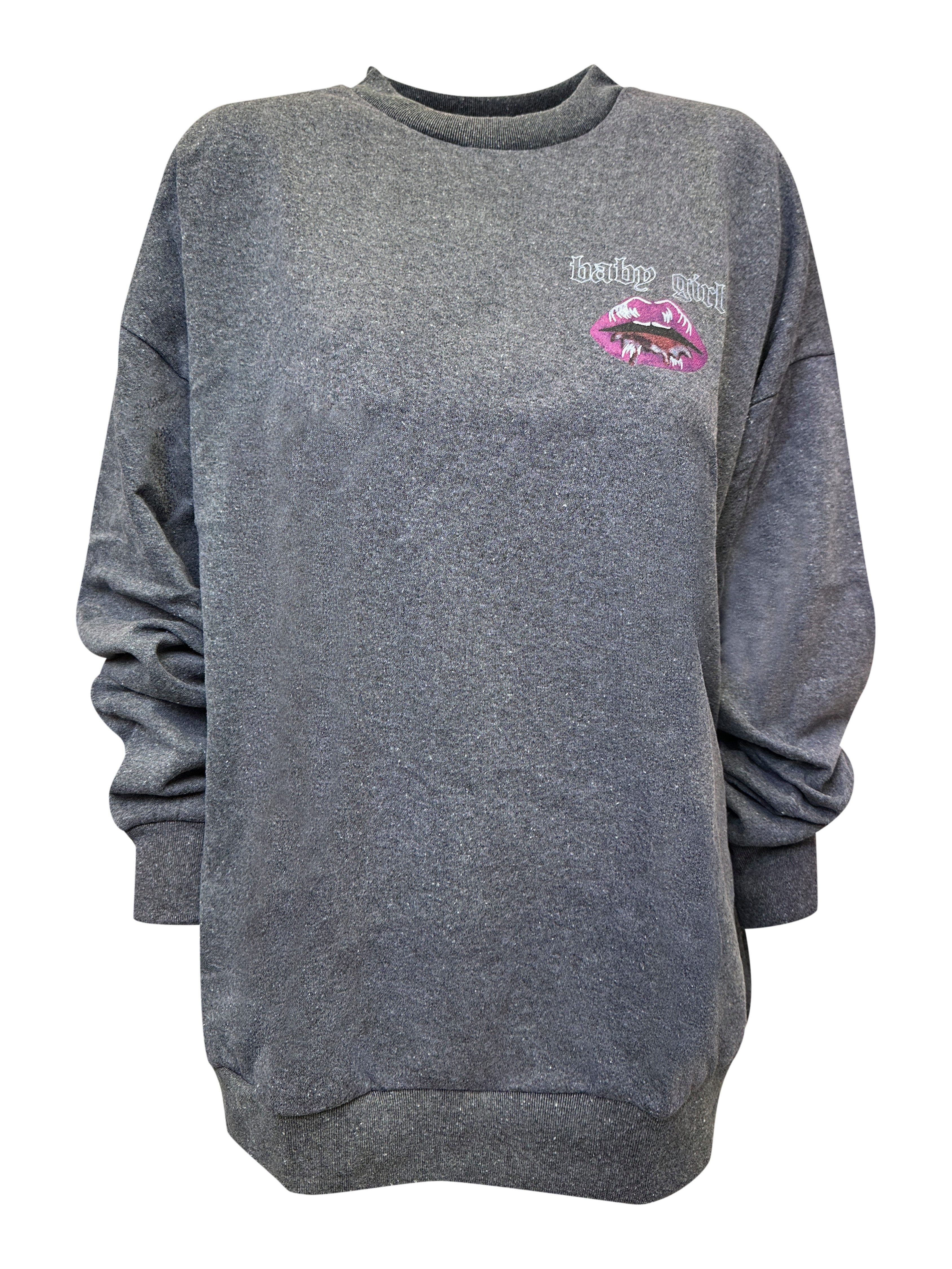 Worldclassca Sweatshirt Worldclassca Damen Oversized Sweatshirt Sweater Bedruckt Kiss Lips Langarmshirt Pullover Pulli Oberteil Freizeitshirt