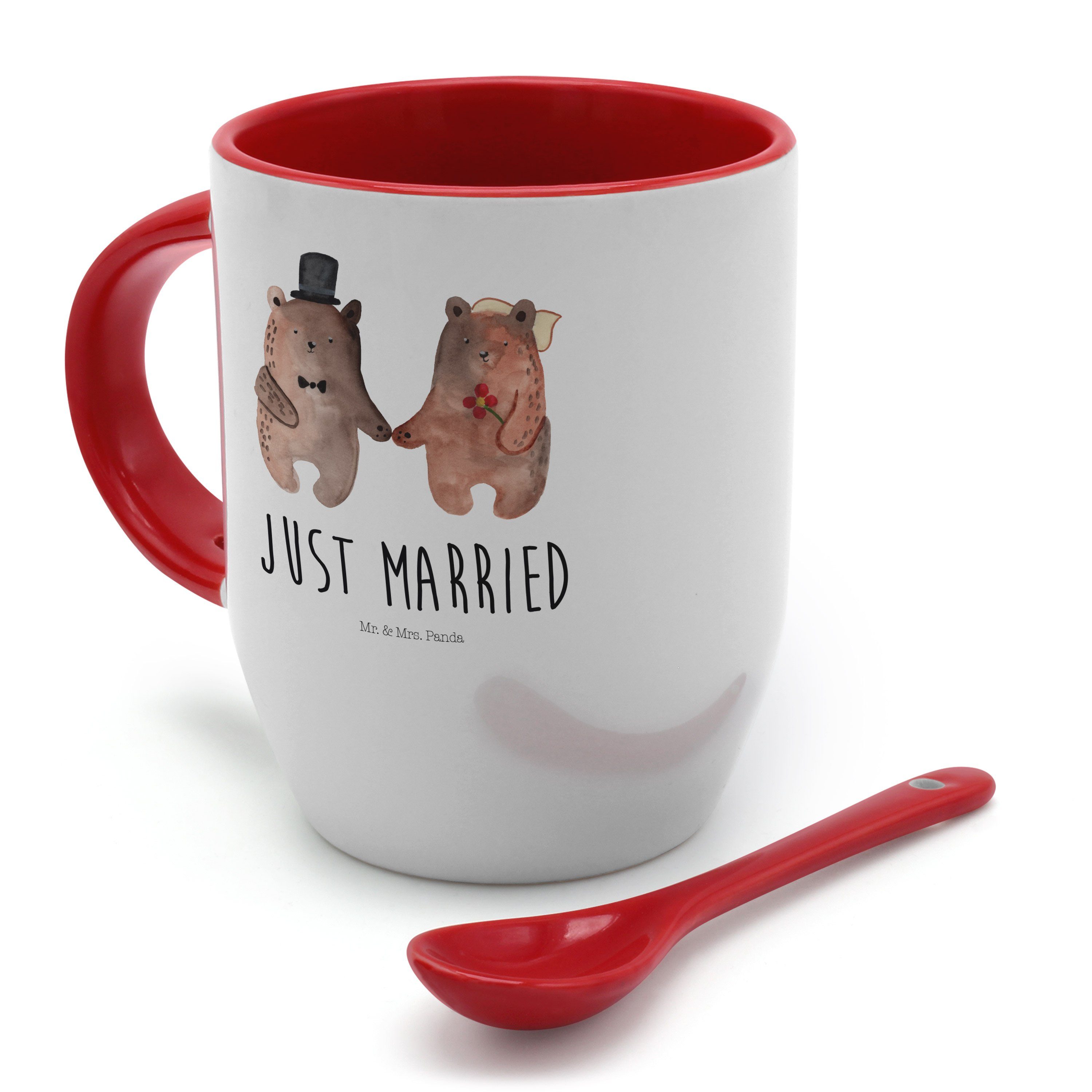 Mr. & Mrs. Panda Weiß Tasse Heirat Teddy, Geschenk, Tasse - Löffel, mit Kaffee, Bär Keramik Tassen, 
