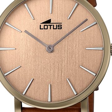Lotus Quarzuhr Lotus Herren Armbanduhr Minimalist, (Analoguhr), Herrenuhr rund, groß (ca. 40mm) Lederarmband braun