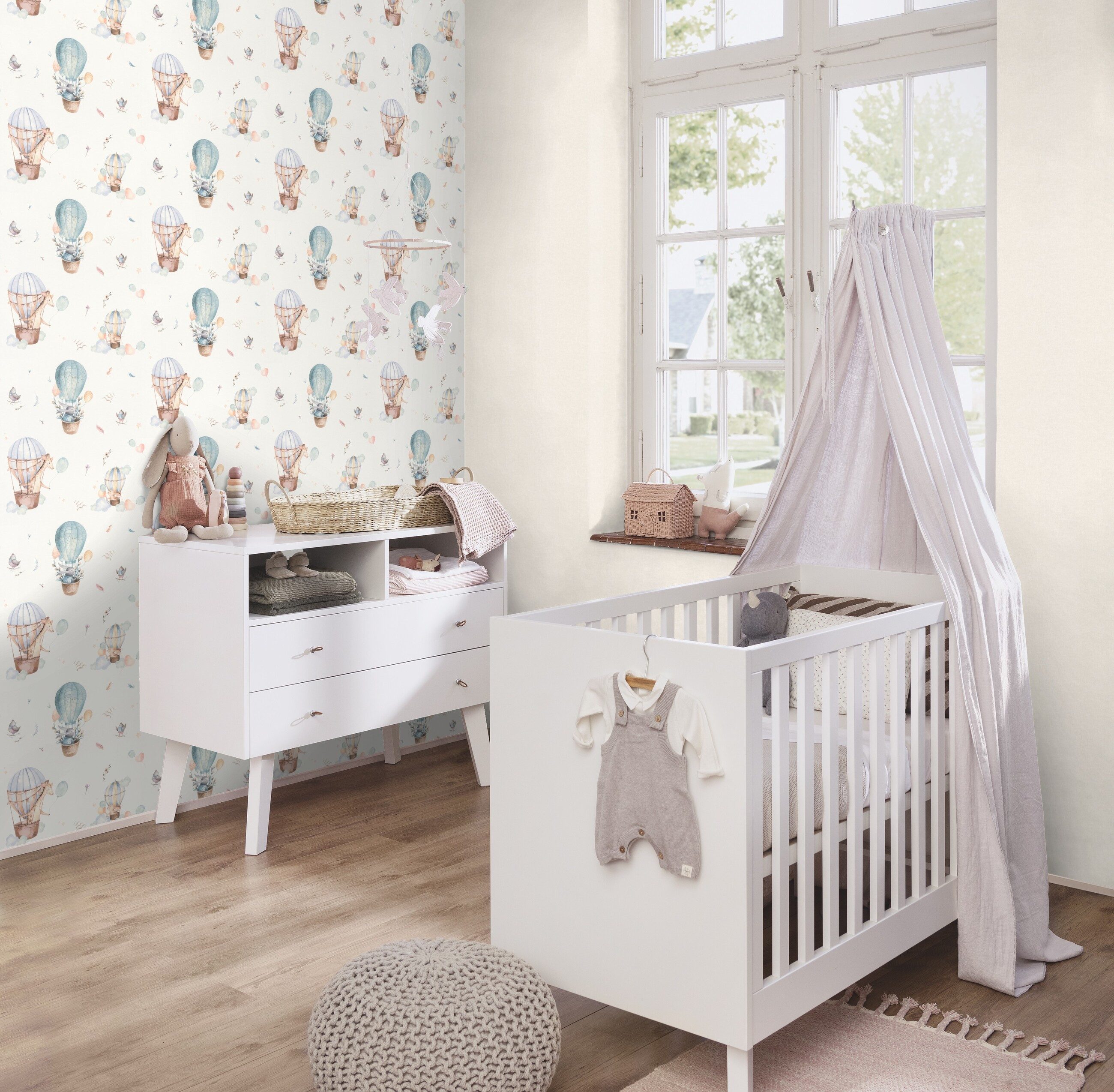 Rasch Vliestapete Heißluftballons Beige Braun Türkis, Naturoptik, (1 Rolle, 1 St., Kollektion 'Kids World II' - 10,05 m x 0,53 m), gute Lichtbeständigkeit, feuc – Bild 5 von 5