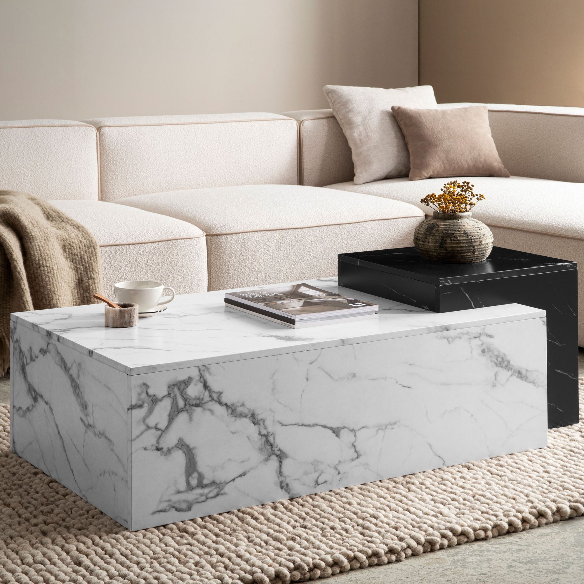 FINEBUY Couchtisch FB107240 Sofatisch Weiß 120 cm Marmor Optik Wohnzimmerti günstig online kaufen