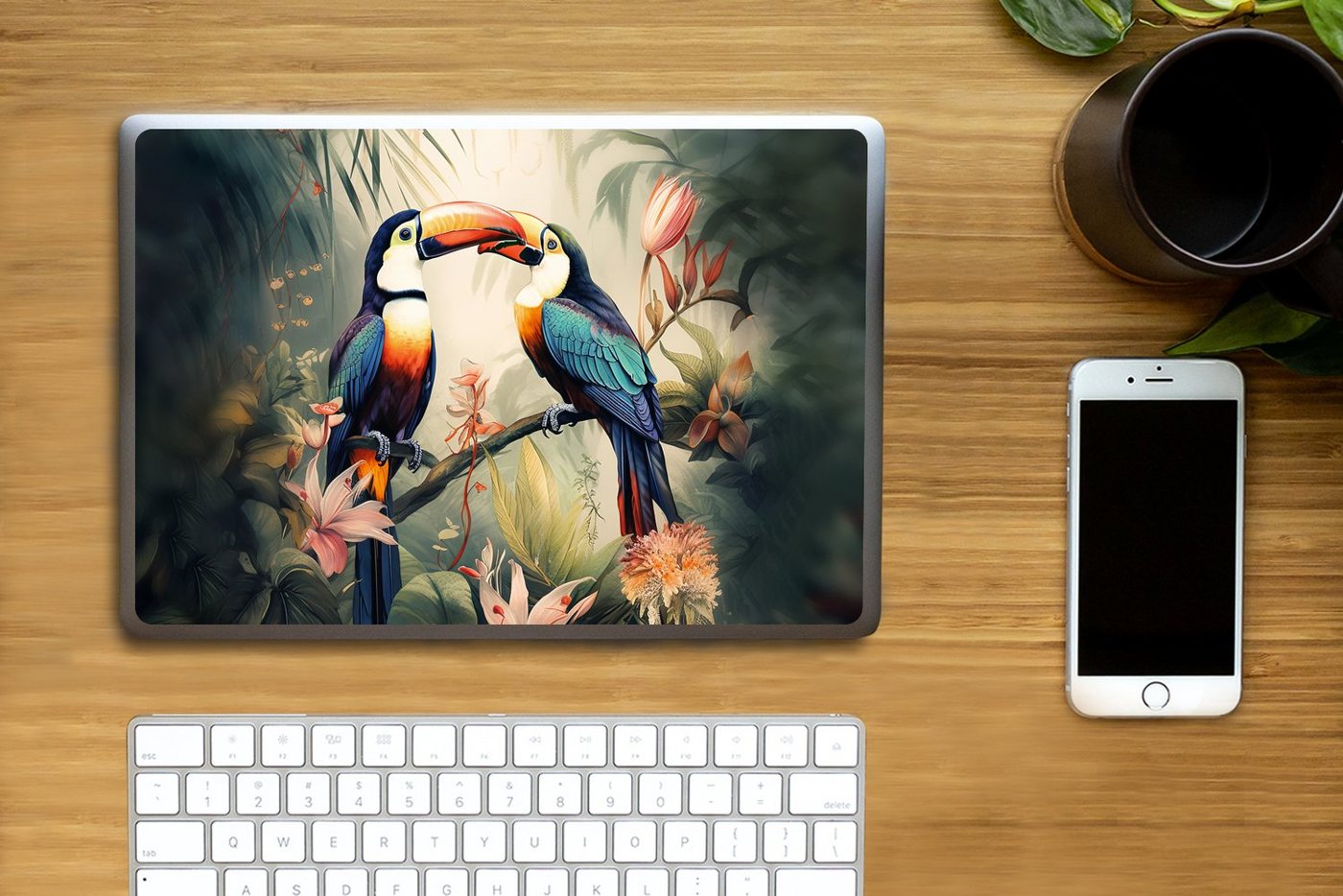 Thumbnail - MuchoWow Laptop-Aufkleber Tukan - Vögel - Blumen - Natur - Dschungel, (1tlg), Laptop Folien Cover, Aufkleber, Sticker, S...