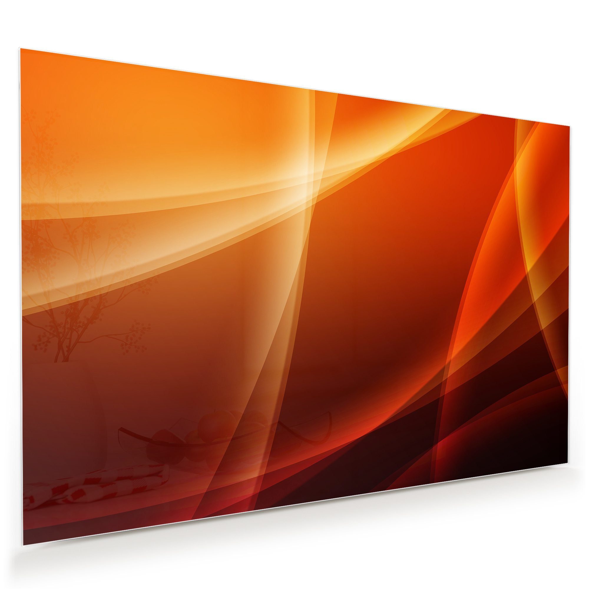 Primedeco Glasbild Wandbild Orange Lichtdarstellung mit Aufhängung, Abstrakt (21 verschiedene Größen, 1 St), Elegante Aufhängung