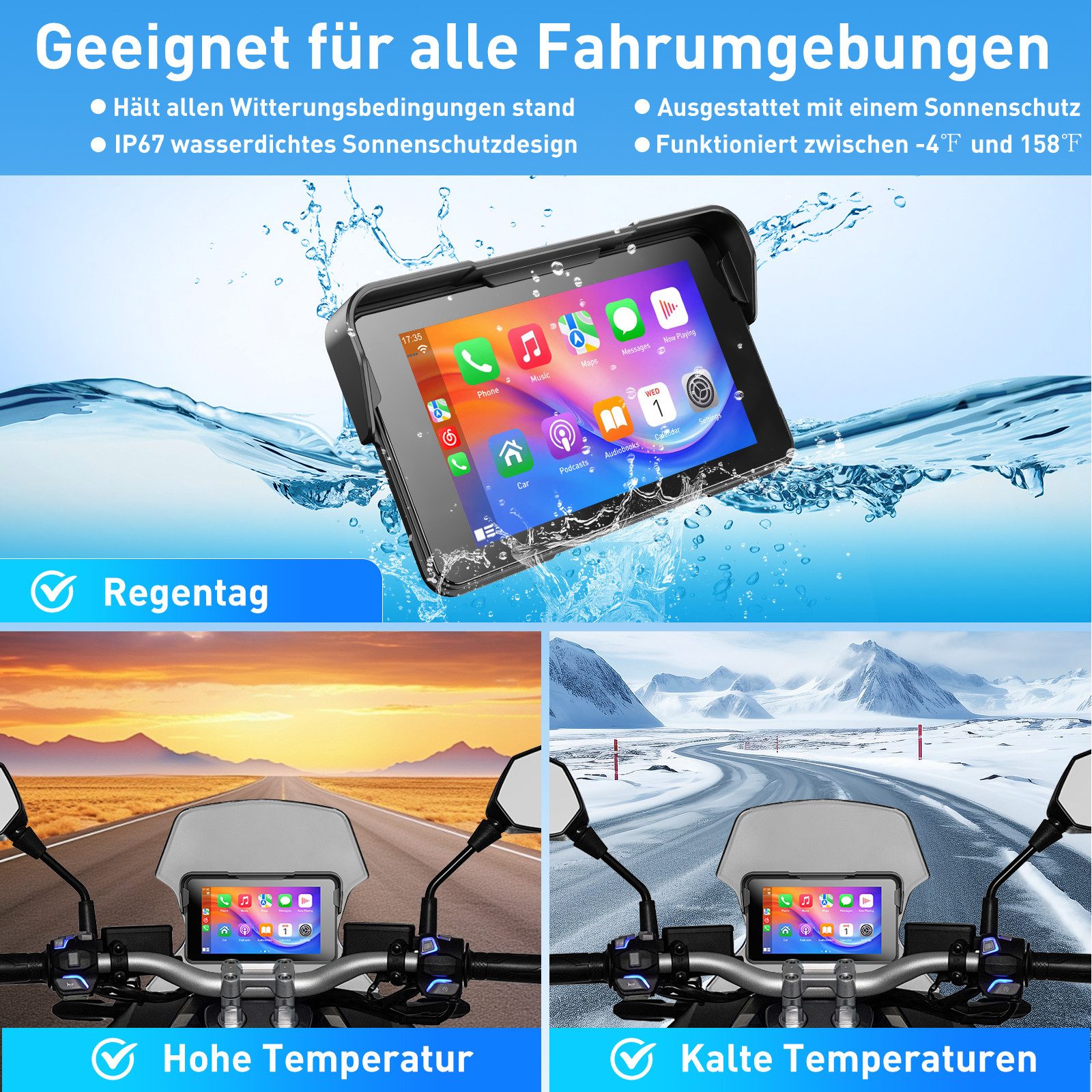 ESSGOO 5'' Touchscreen-GPS-Navigationssystem Motorrad-Carplay,wasserdicht Motorrad-Navigationsgerät (Bluetooth)