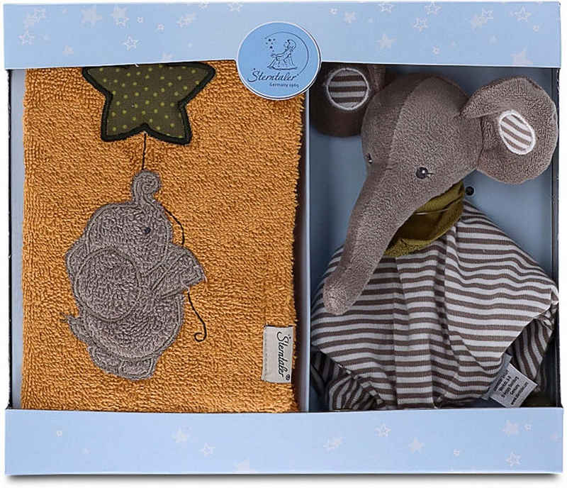 Sterntaler® Schmusetuch Geschenk-Set Elefant Eddy, (Set, 2-tlg)