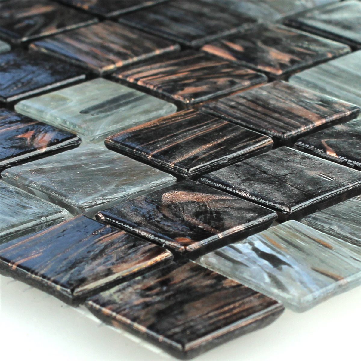 Mosafil Mosaikfliesen Glas Effekt Mosaik Fliese Gold Star Dunkelgrau, Glas 32.700x30.500, schwarz-braun-dunkelgrau, Verlegefertig auf ein Netz geklebt - Frostsicher - Wasserfest -